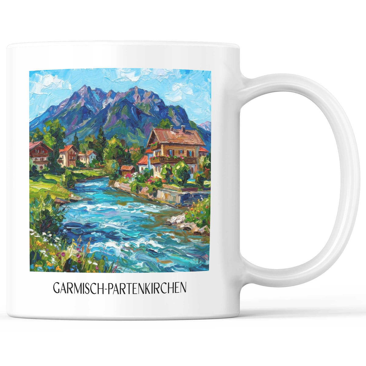 Garmisch-Partenkirchen (im Winter) Kaffeebecher - Werdenfelser Land - Deutschland Becher - Kaffeetasse im Ölgemälde Stil - favplace
