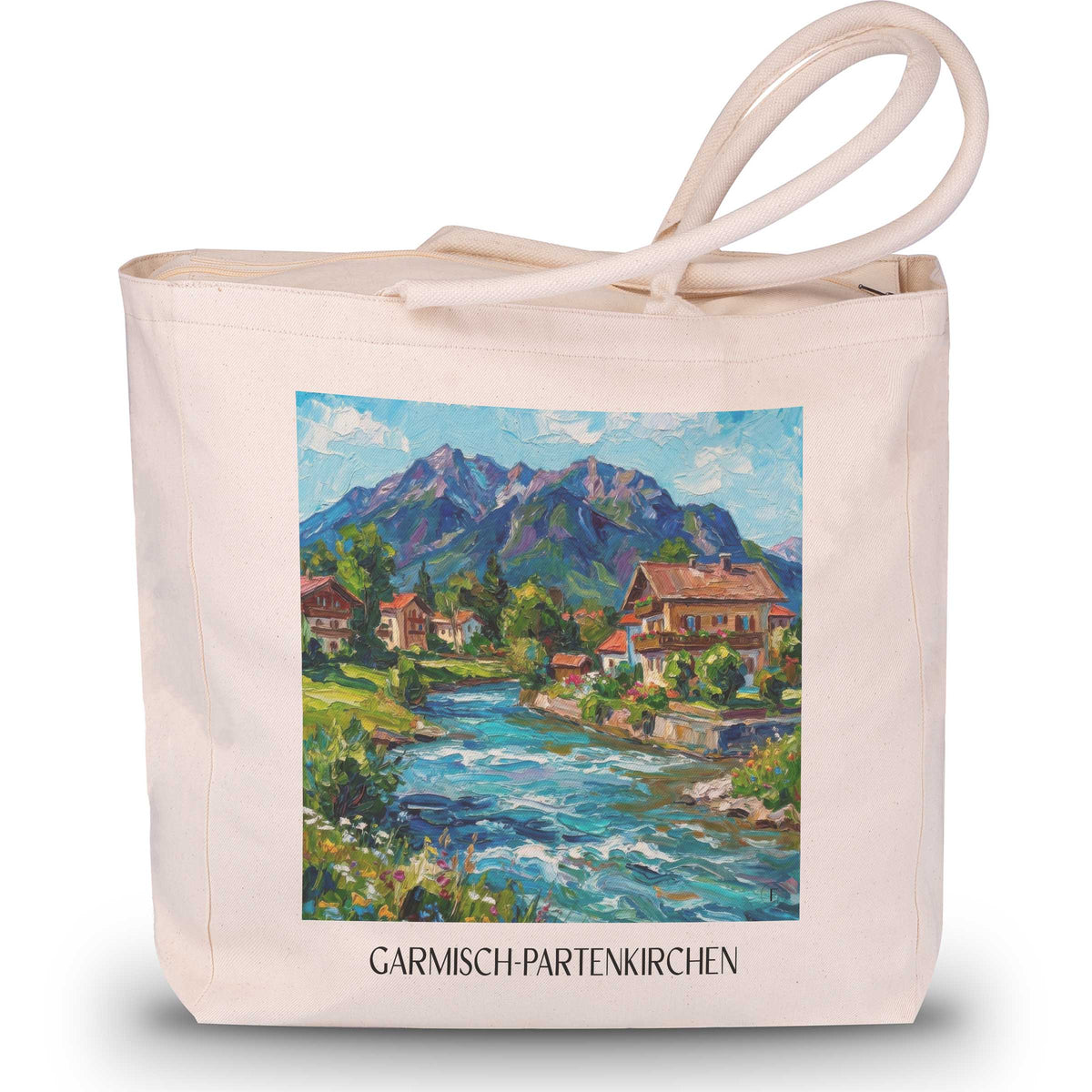 Garmisch-Partenkirchen (im Winter) Shopping Tasche - Werdenfelser Land - Deutschland Tote Bag - Einkaufstasche im Ölgemälde Stil - favplace