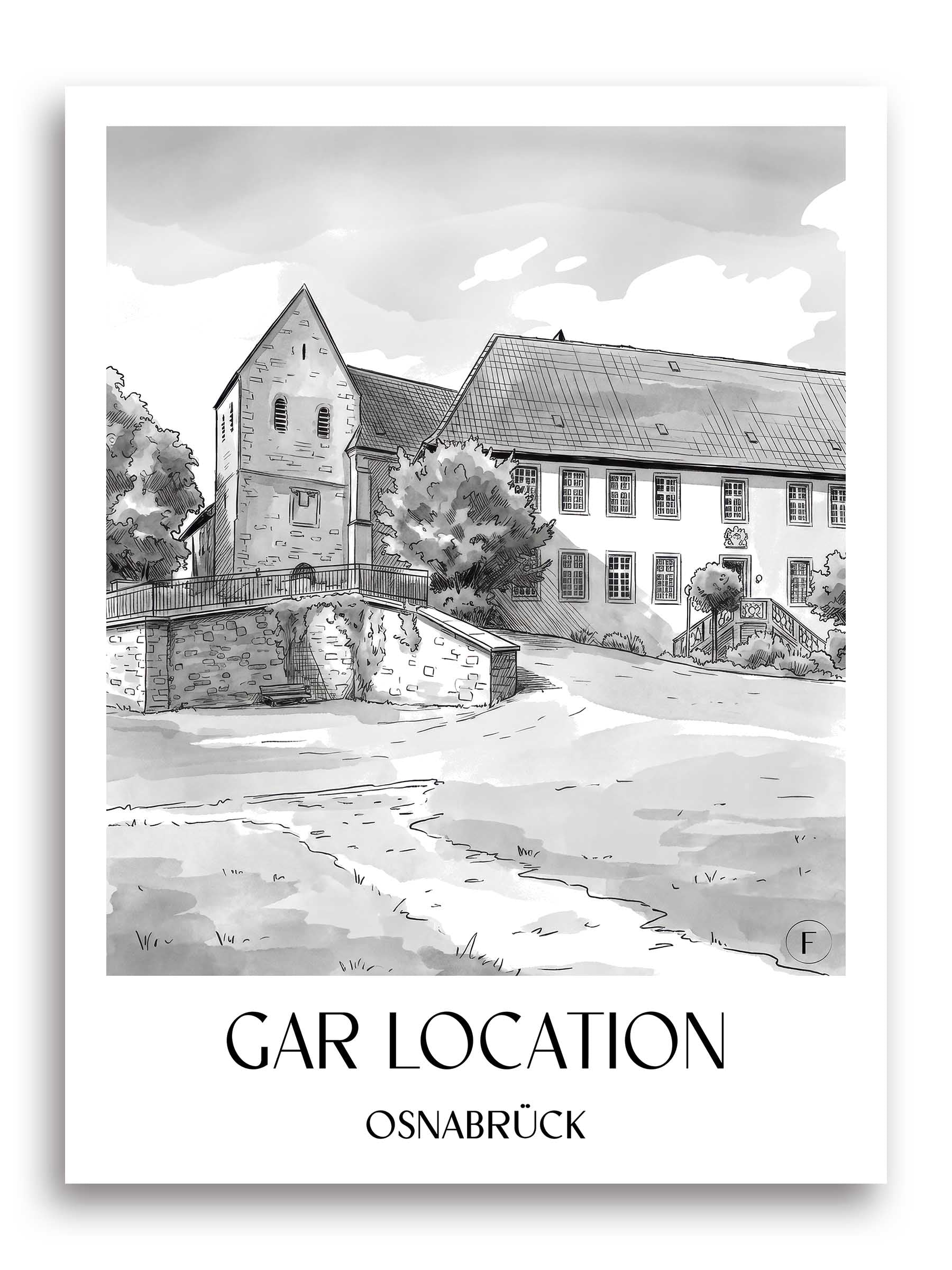 Gartlage Poster - Osnabrück - Deutschland Kunstdruck - Aquarell Schwarz-Weiß von A4 bis A1