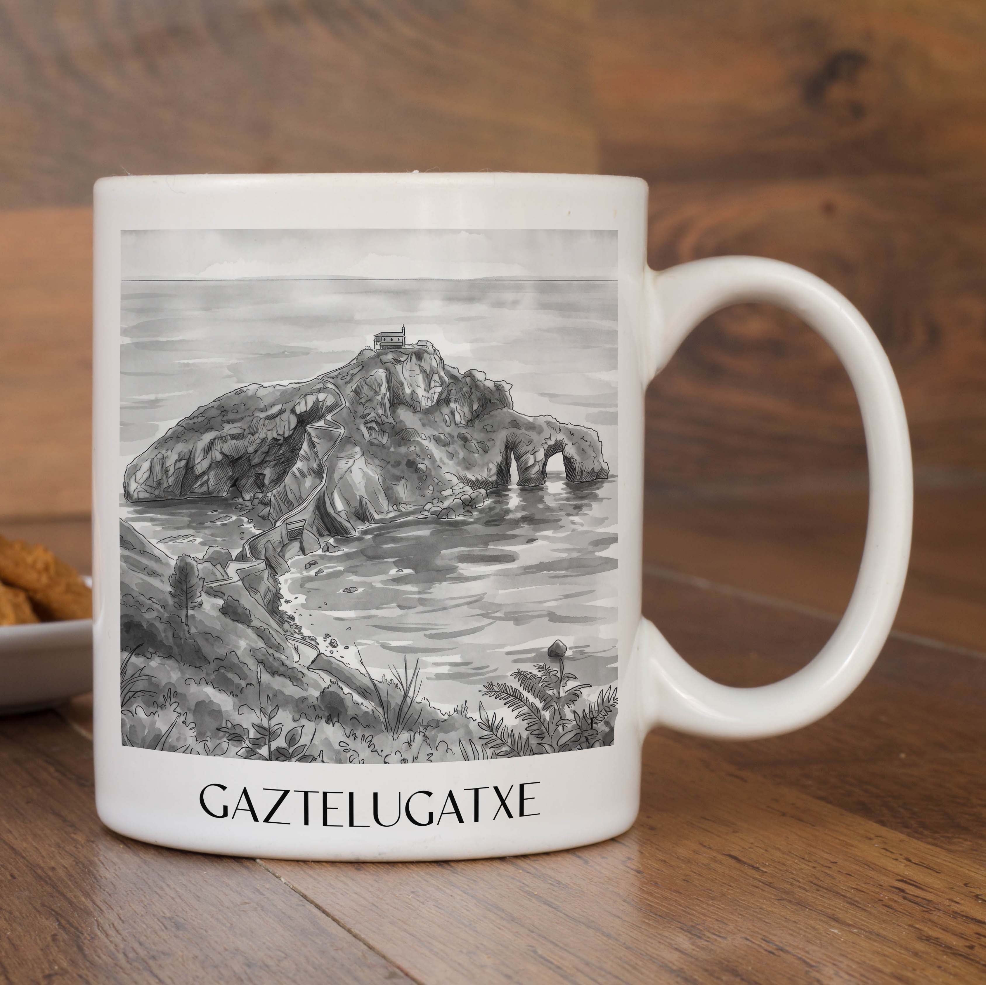gaztelugatxe-spanien-spanien-kaffeebecher-aquarell-schwarz-weiss