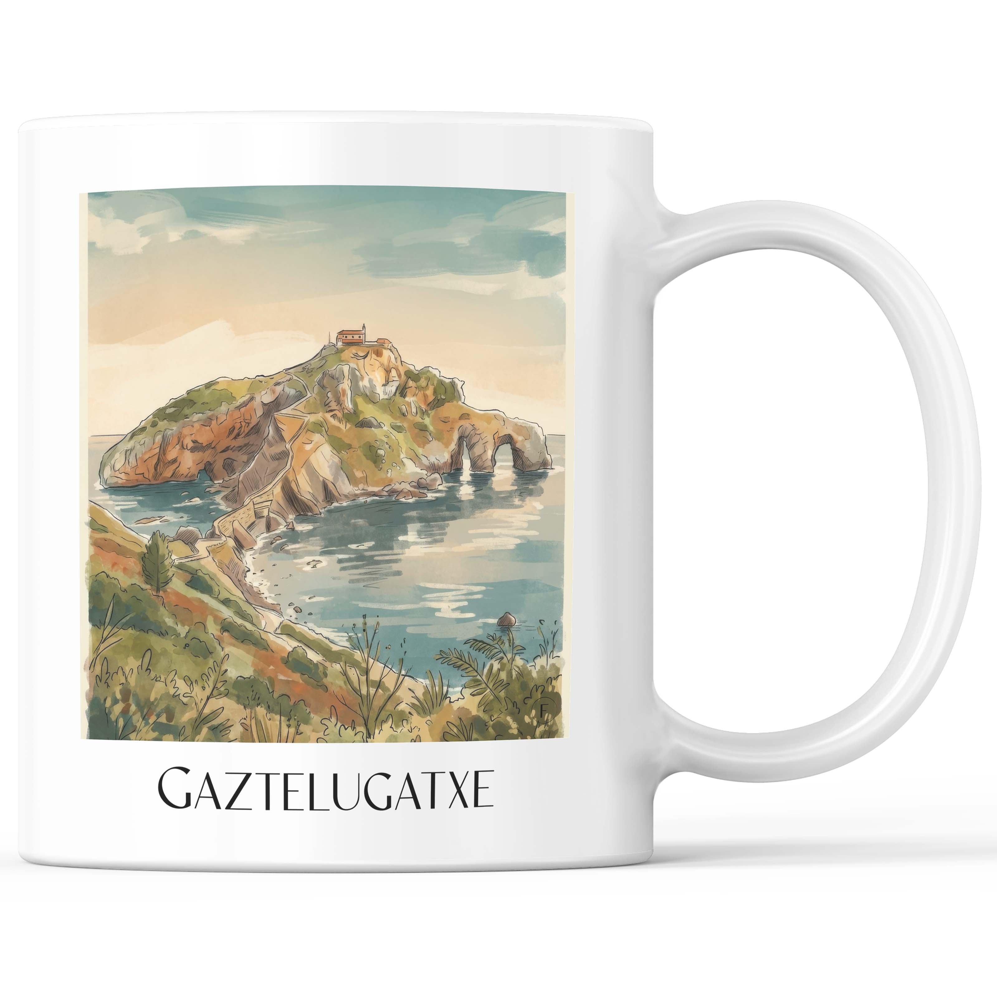 Gaztelugatxe Kaffeebecher - Spanien - Spanien Becher - Kaffeetasse im Aquarell Stil - favplace