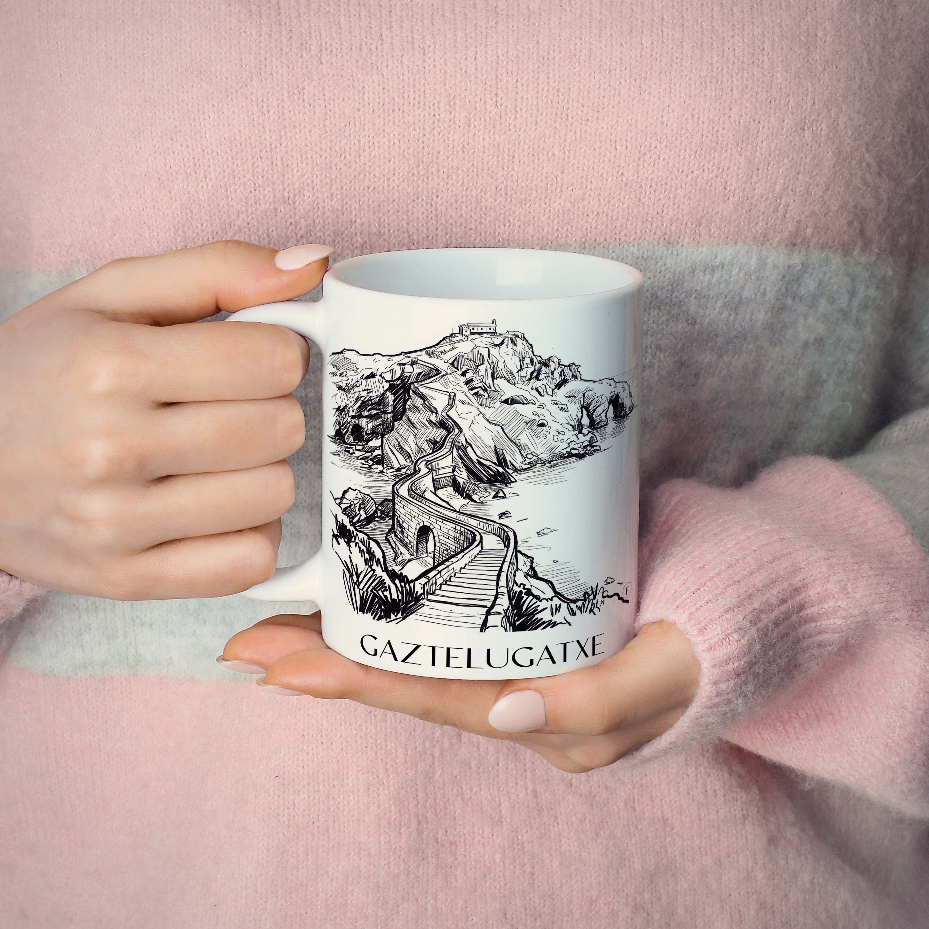 gaztelugatxe-spanien-spanien-kaffeebecher-skizze