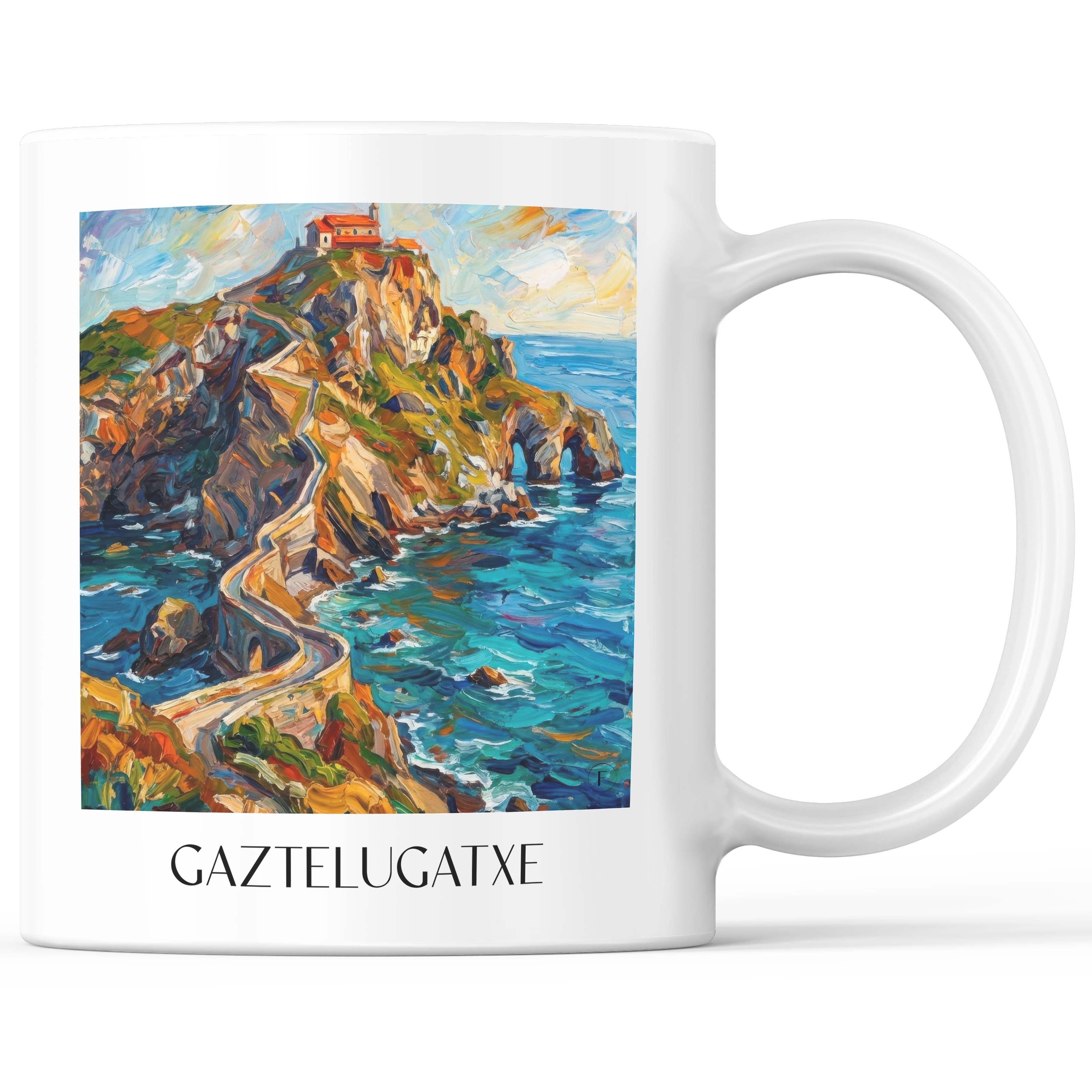 Gaztelugatxe Kaffeebecher - Spanien - Spanien Becher - Kaffeetasse im Ölgemälde Stil - favplace