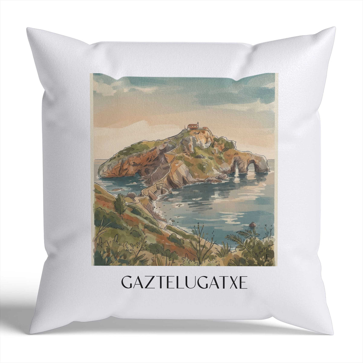 gaztelugatxe-spanien-spanien-kissenbezug-aquarell