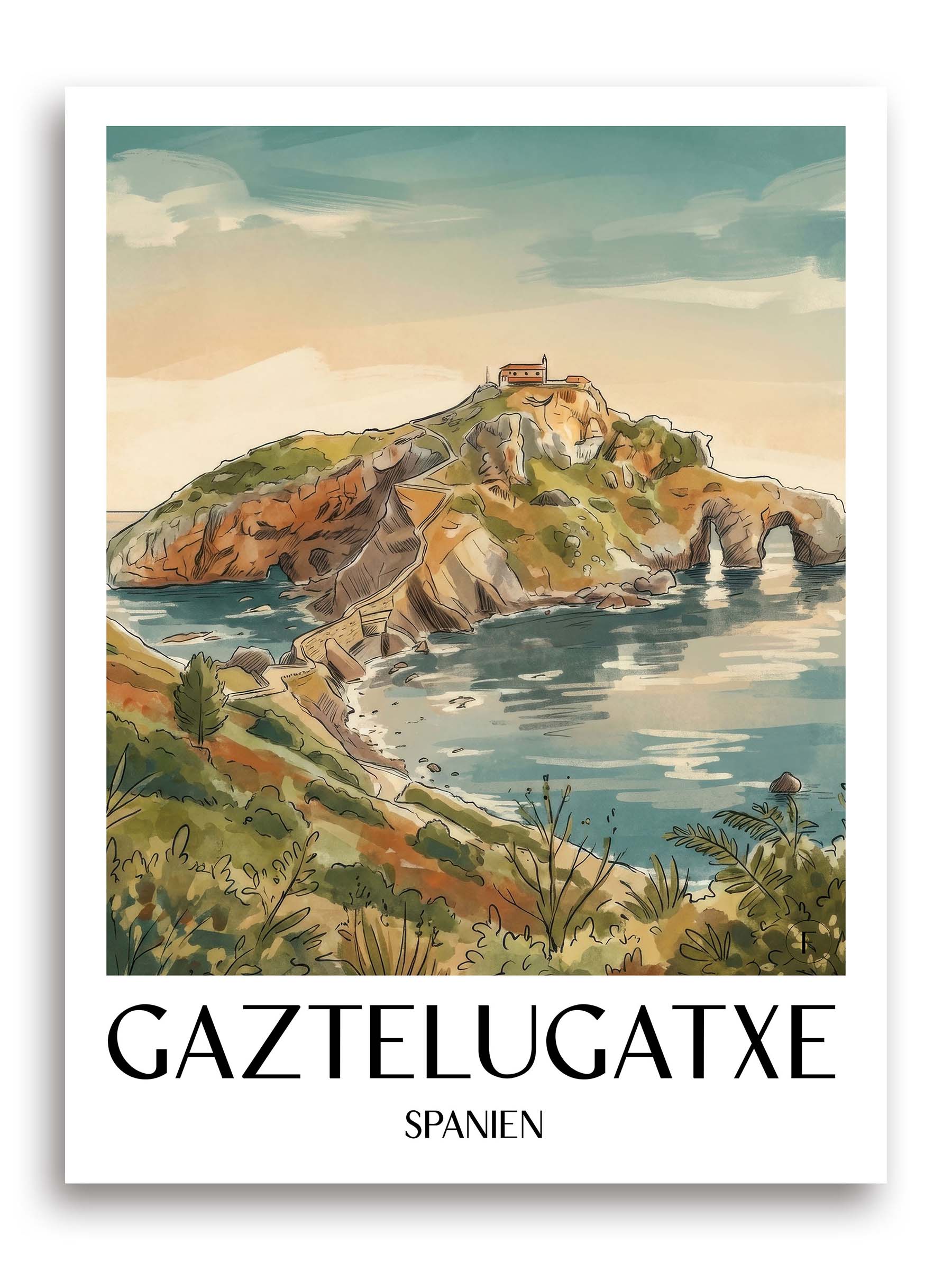 gaztelugatxe-spanien-spanien-poster-aquarell
