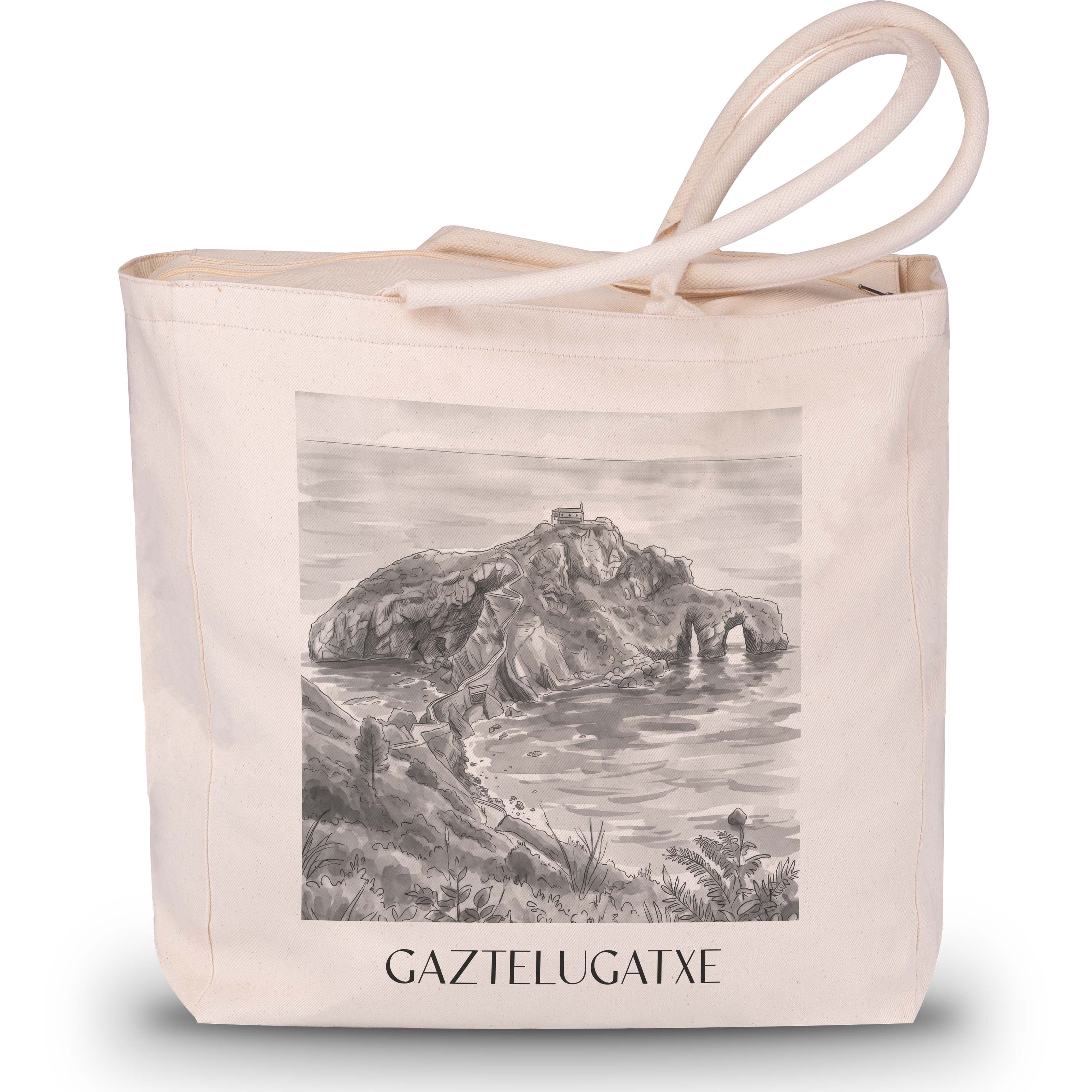 Gaztelugatxe Shopping Tasche - Spanien - Spanien Tote Bag - Einkaufstasche im Aquarell Schwarz-Weiß Stil - favplace