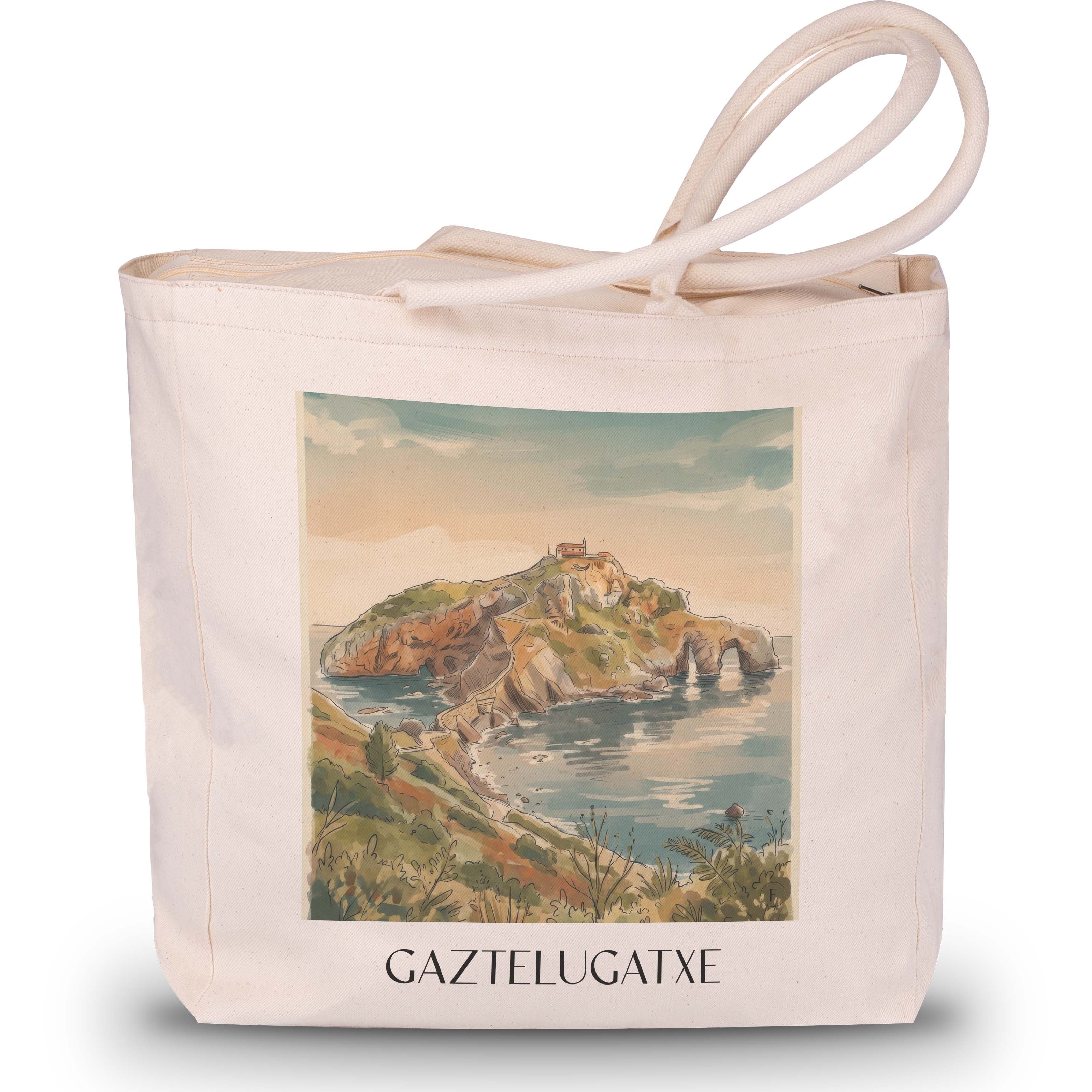 gaztelugatxe-spanien-spanien-einkaufstasche-aquarell