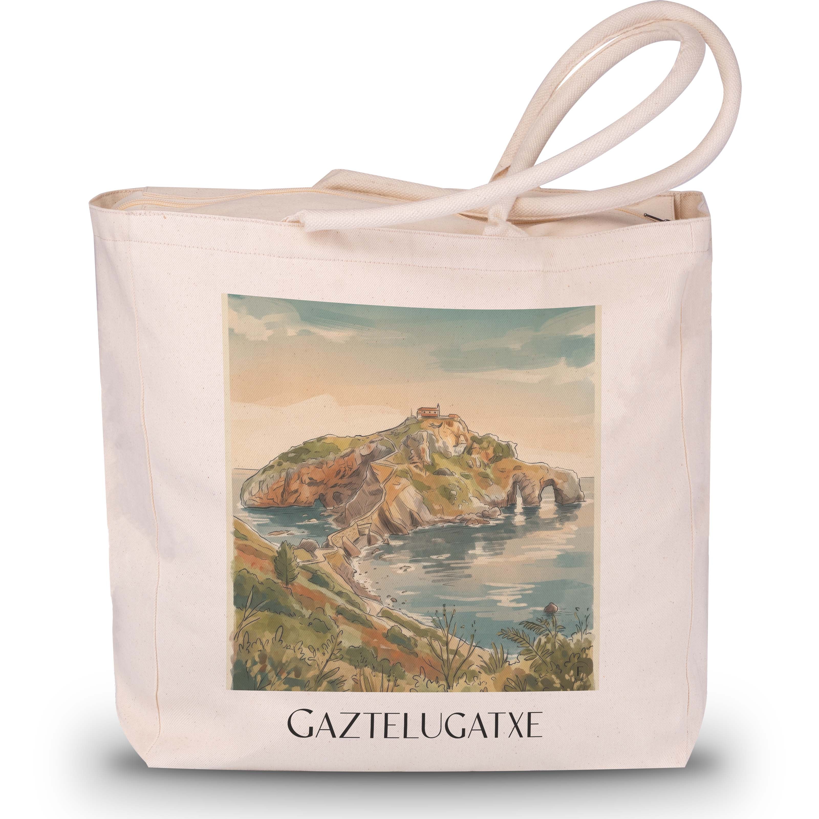 Gaztelugatxe Shopping Tasche - Spanien - Spanien Tote Bag - Einkaufstasche im Aquarell Stil - favplace