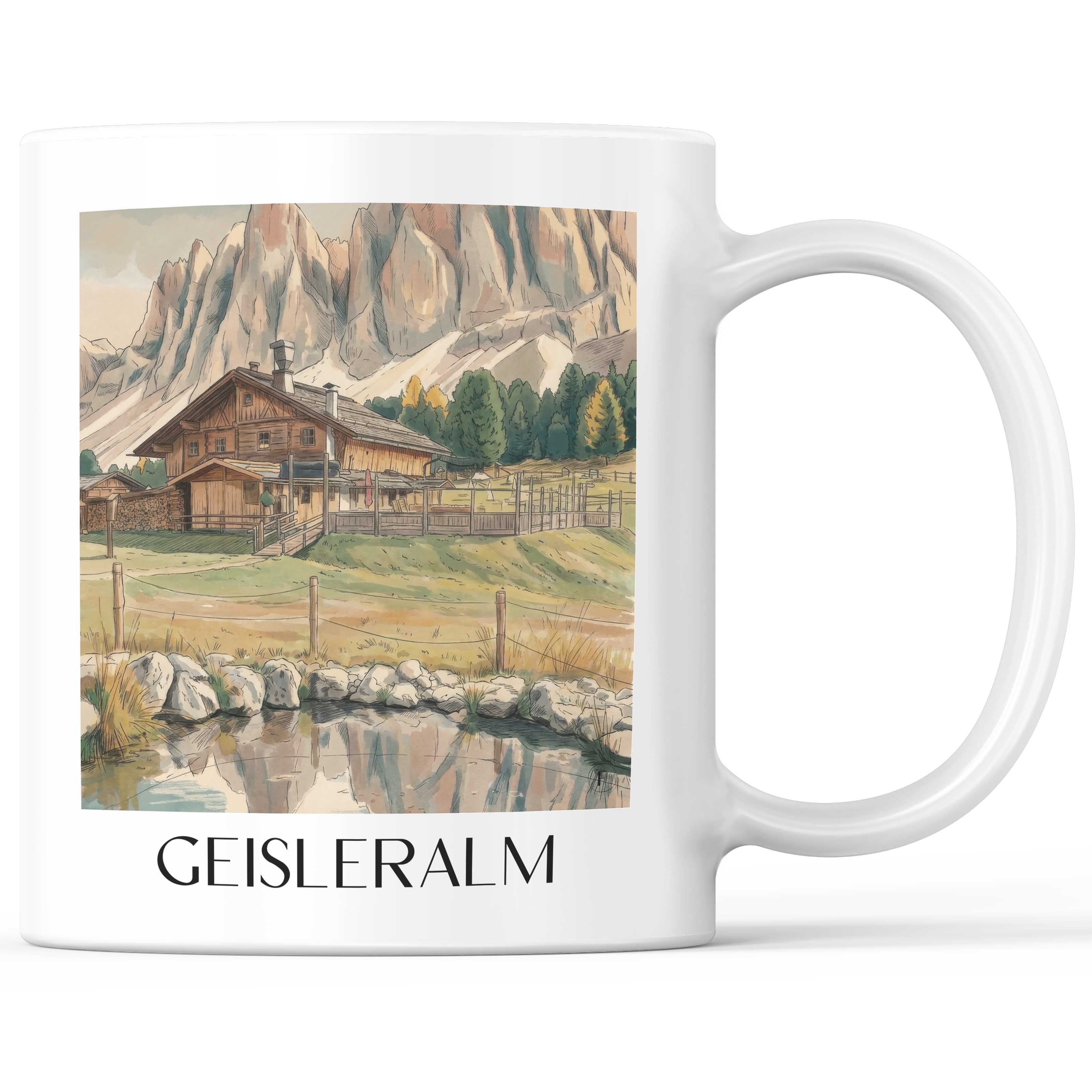 Geisleralm Kaffeebecher - Dolomiten - Italien Becher - Kaffeetasse im Aquarell Stil - favplace