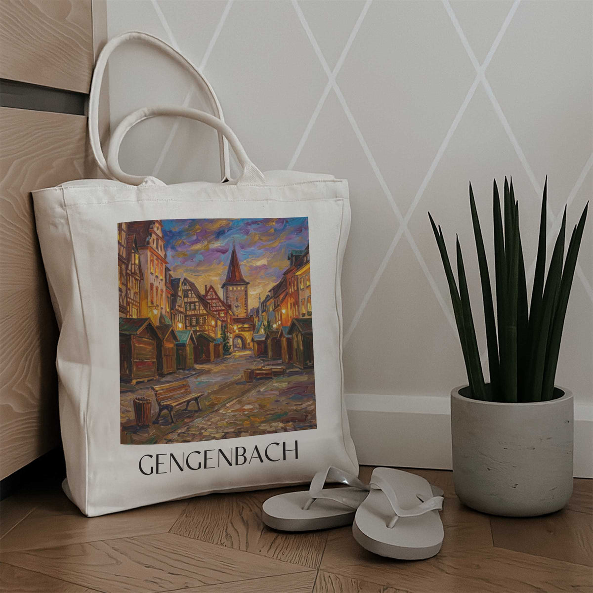 gengenbach-schwarzwald-deutschland-einkaufstasche-oil-painting-oelgemaelde