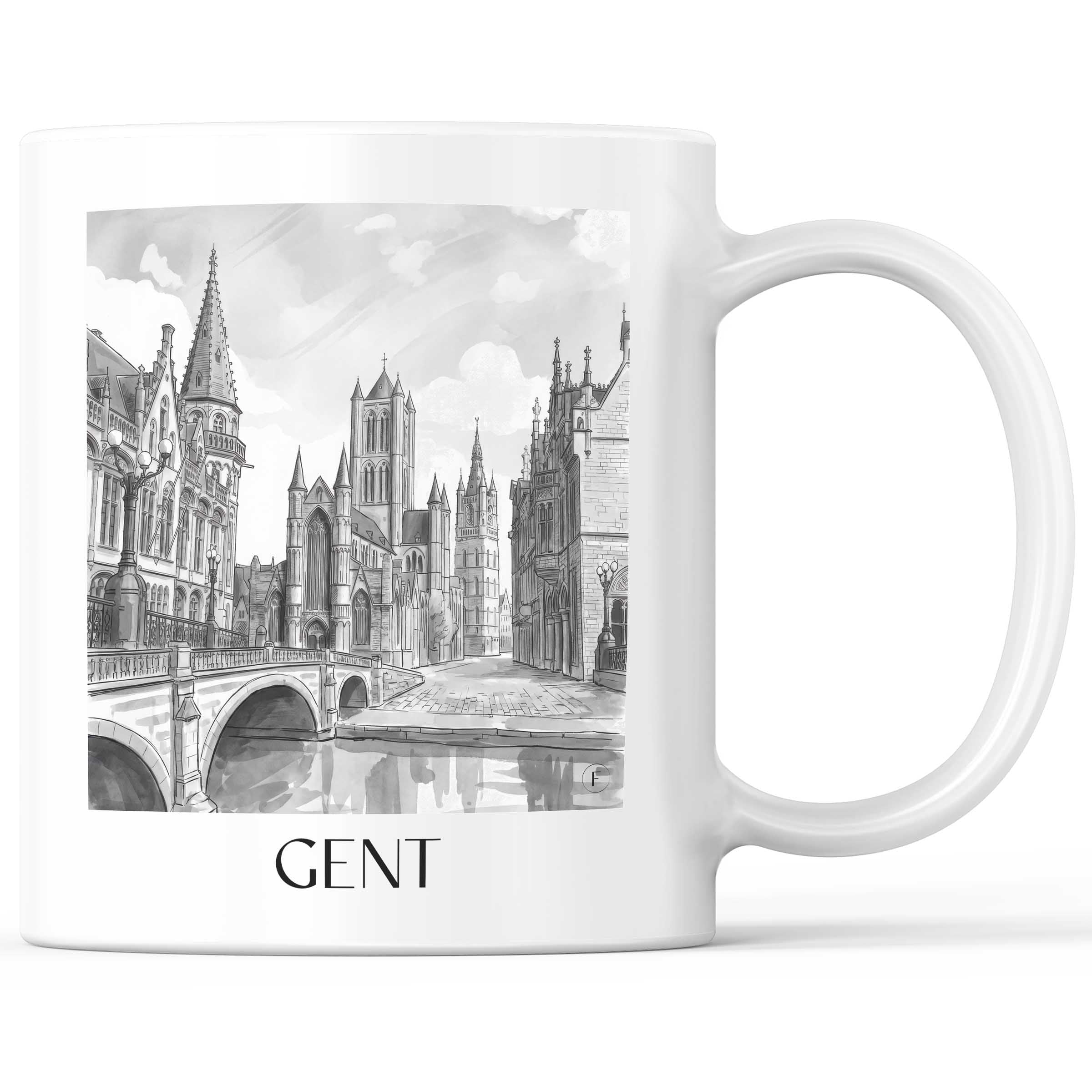 Gent Kaffeebecher - Belgien - Belgien Becher - Kaffeetasse im Aquarell Schwarz-Weiß Stil - favplace
