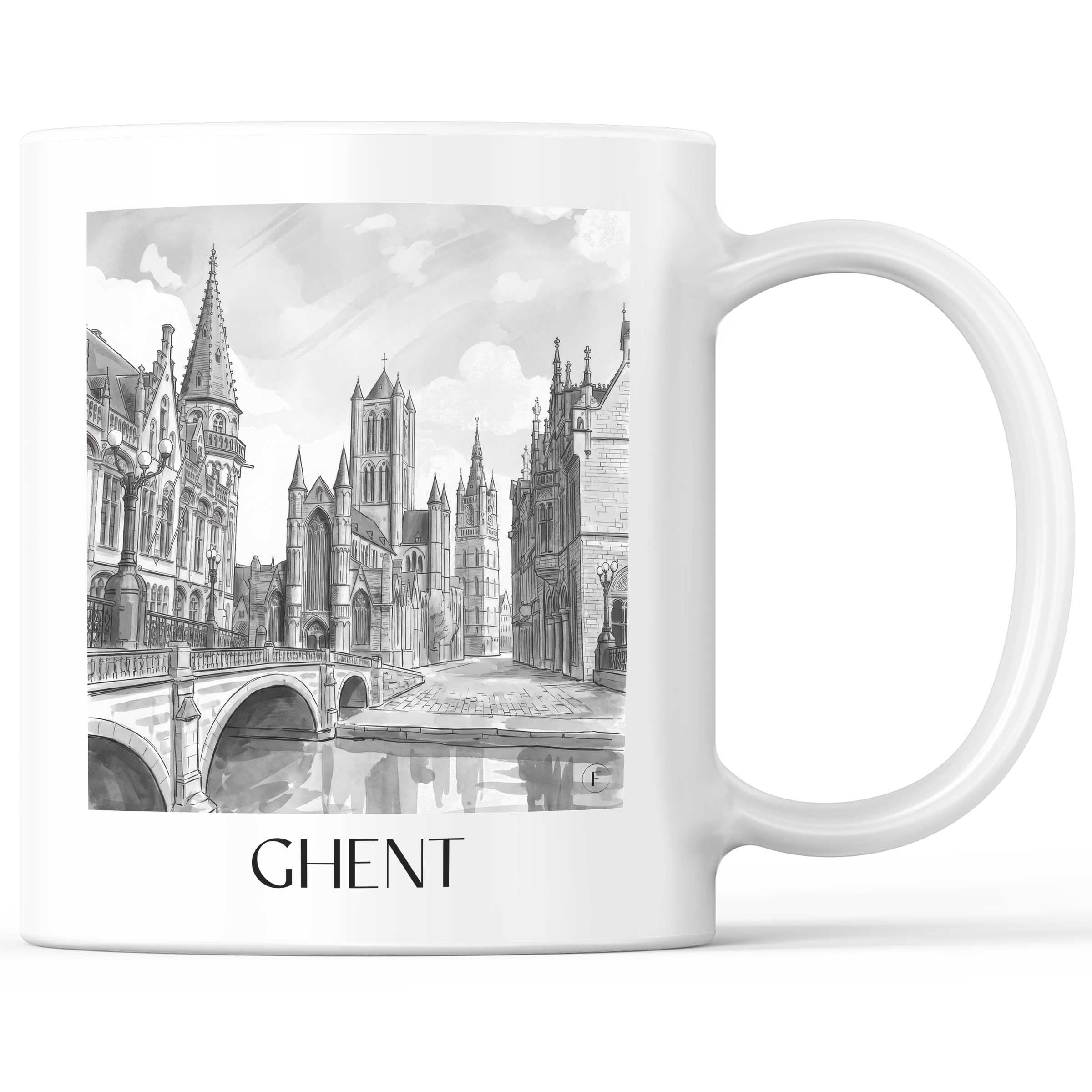 Gent Kaffeebecher - Belgien - Belgien Becher - Kaffeetasse im Aquarell Schwarz-Weiß Stil - favplace