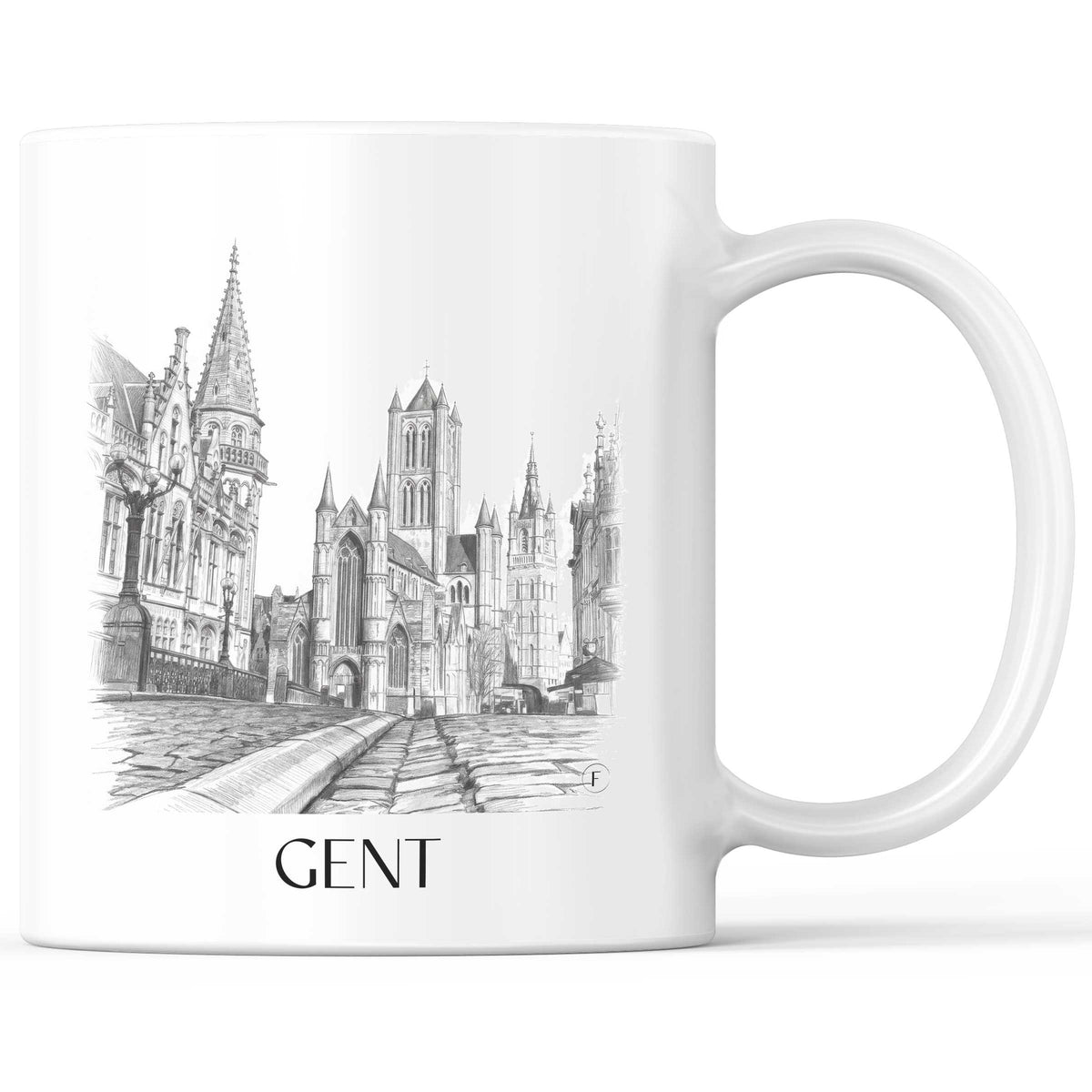 Gent Kaffeebecher - Belgien - Belgien Becher - Kaffeetasse im Zeichnung Stil - favplace