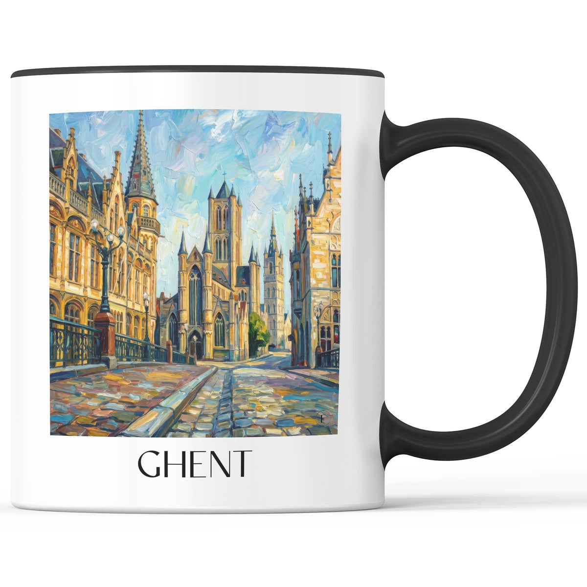 Gent Kaffeebecher - Belgien - Belgien Becher - Kaffeetasse im Ölgemälde Stil - favplace