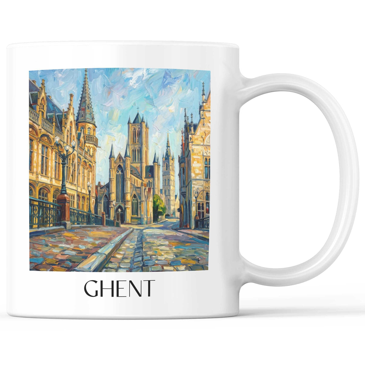 Gent Kaffeebecher - Belgien - Belgien Becher - Kaffeetasse im Ölgemälde Stil - favplace