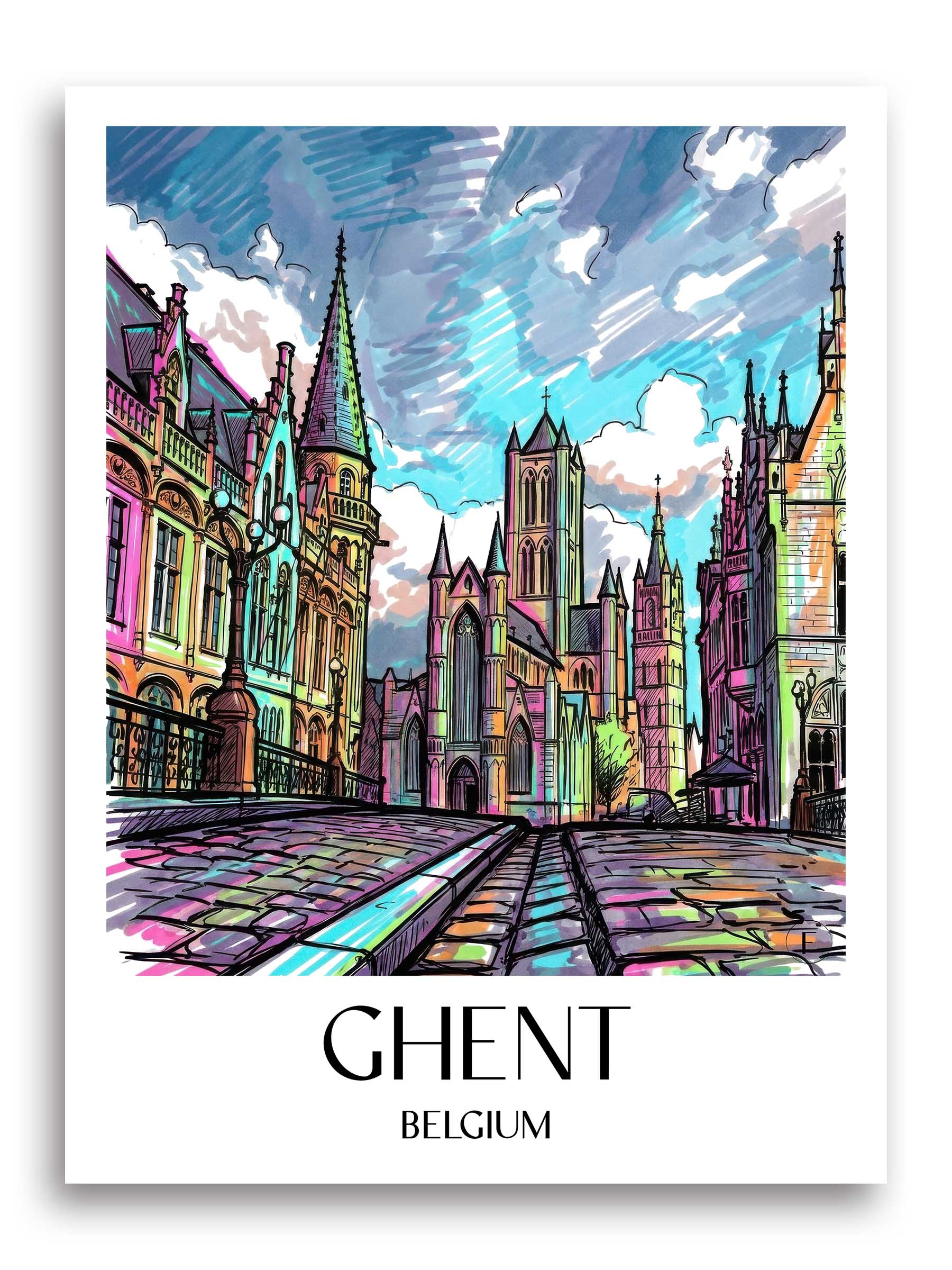 Gent Poster - Belgien - Belgien Kunstdruck - Tag Graffiti von A4 bis A1 - favplace