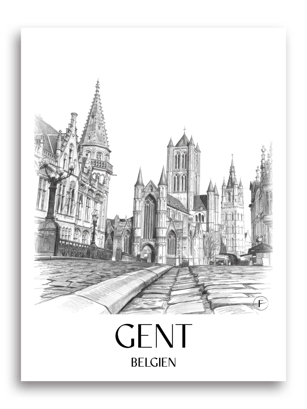 gent-belgien-belgien-poster-bleistift-zeichnung-drawing