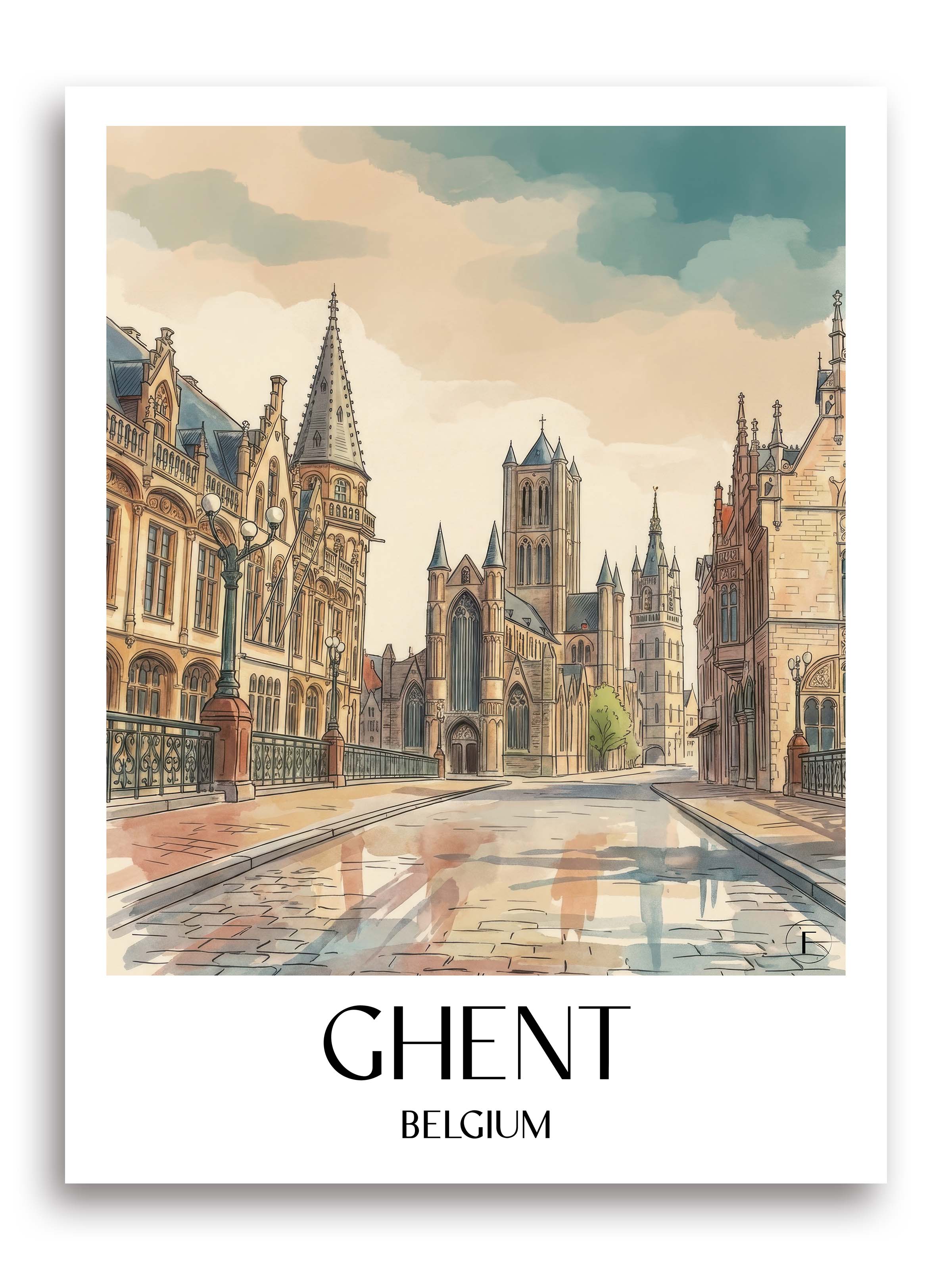 Gent Poster - Belgien - Belgien Kunstdruck - Aquarell von A4 bis A1 - favplace