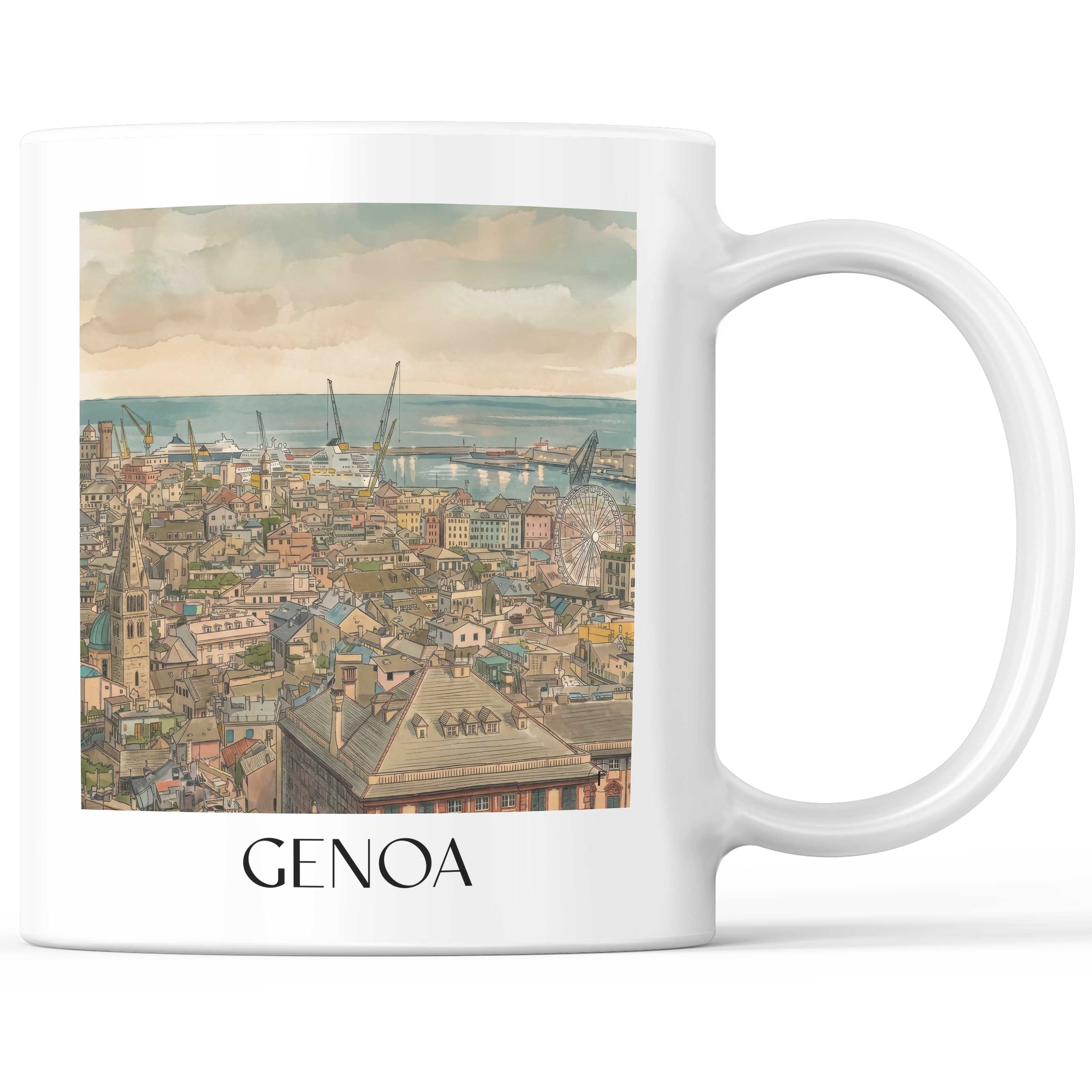 Genua Kaffeebecher - Italien - Italien Becher - Kaffeetasse im Aquarell Stil - favplace