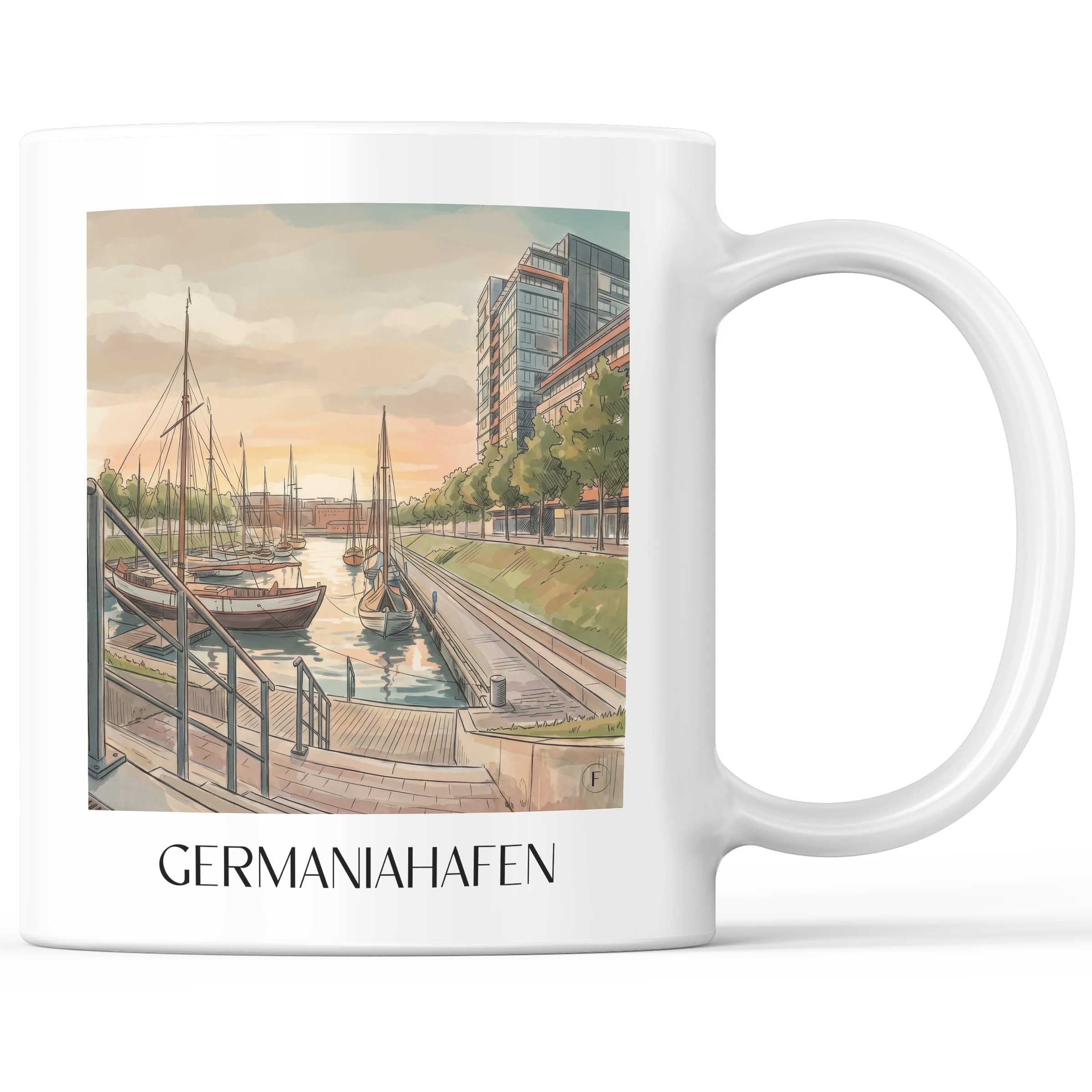 Germaniahafen Kaffeebecher - Kiel - Deutschland Becher - Kaffeetasse im Aquarell Stil - favplace
