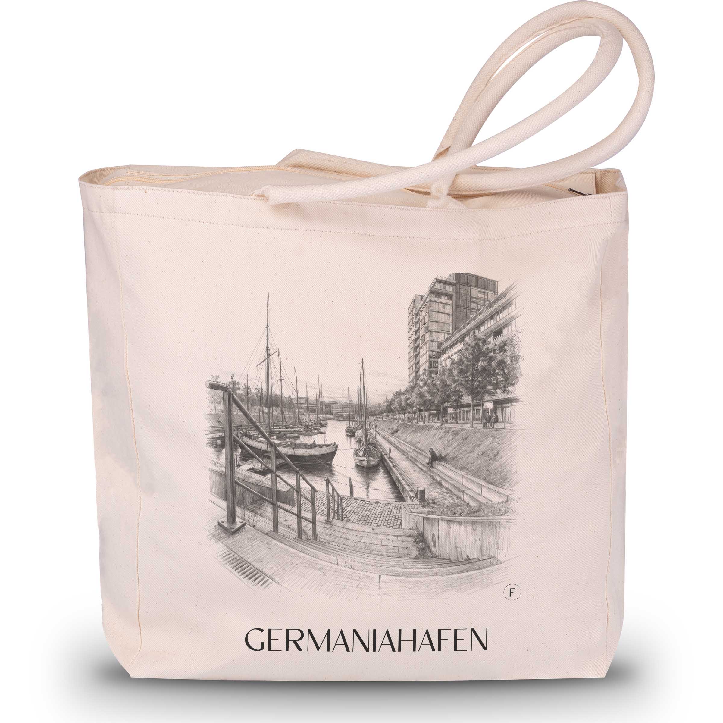 Germaniahafen Shopping Tasche - Kiel - Deutschland Tote Bag - Einkaufstasche im Zeichnung Stil