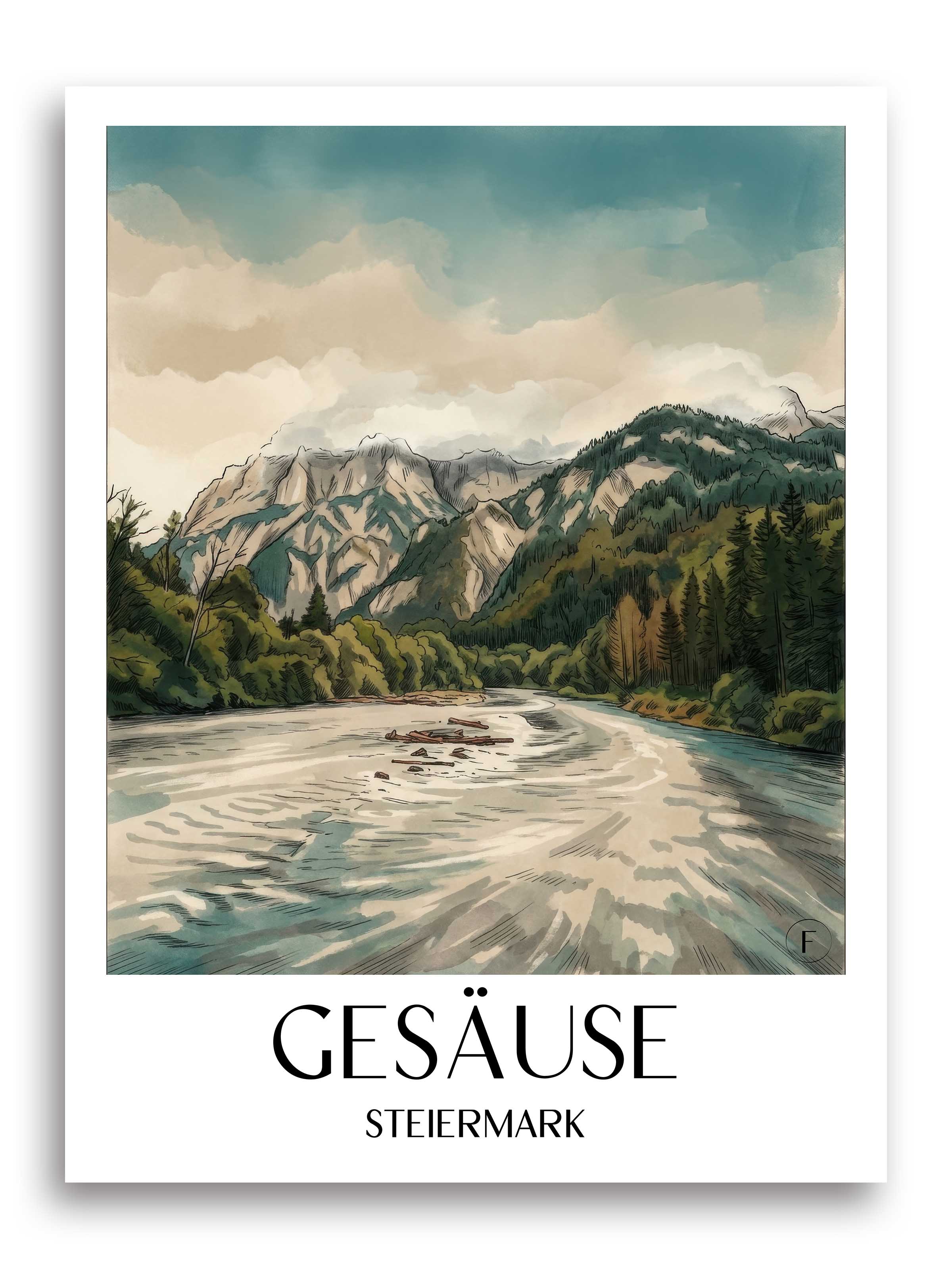 gesäuse-steiermark-österreich-poster-aquarell