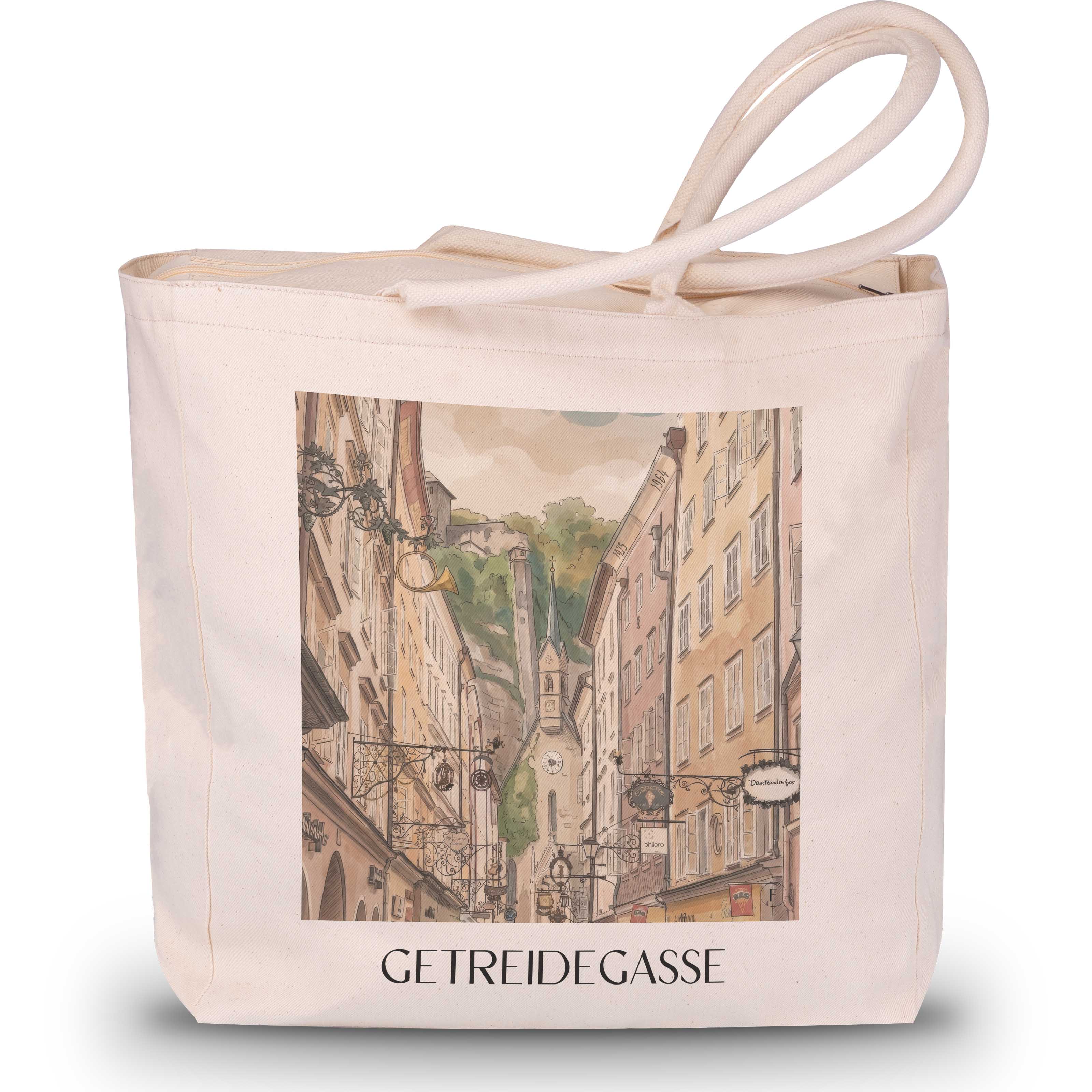 Getreidegasse Shopping Tasche - Salzburg - Österreich Tote Bag - Einkaufstasche im Aquarell Stil - favplace
