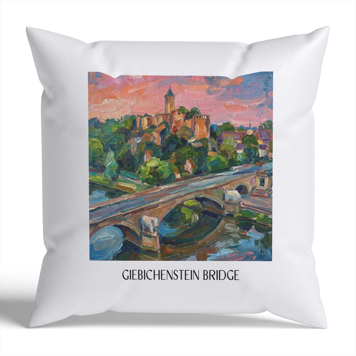 Giebichensteinbrücke Kissenhülle - Zierkissen Bezug - Halle - Deutschland Kissen bzw. Kissenbezug im Ölgemälde Stil - favplace