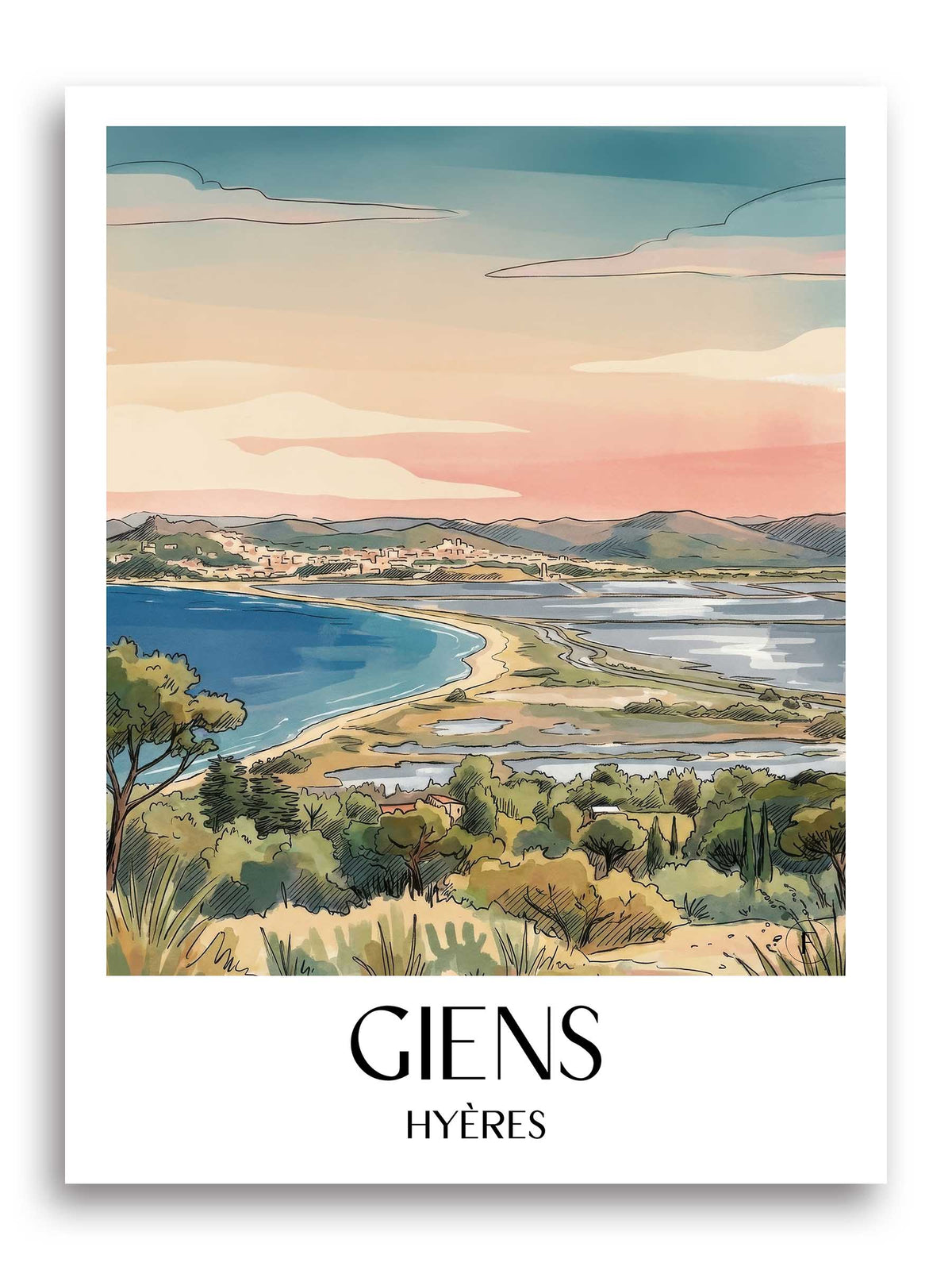 Giens Poster - Hyères - Frankreich Kunstdruck - Aquarell von A4 bis A1 - favplace