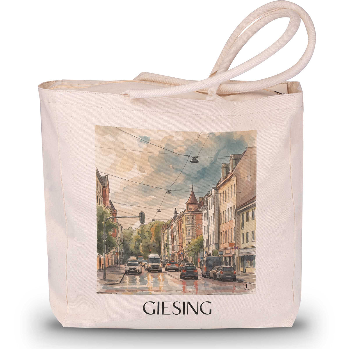 Giesing Shopping Tasche - München - Deutschland Tote Bag - Einkaufstasche im Aquarell Stil - favplace