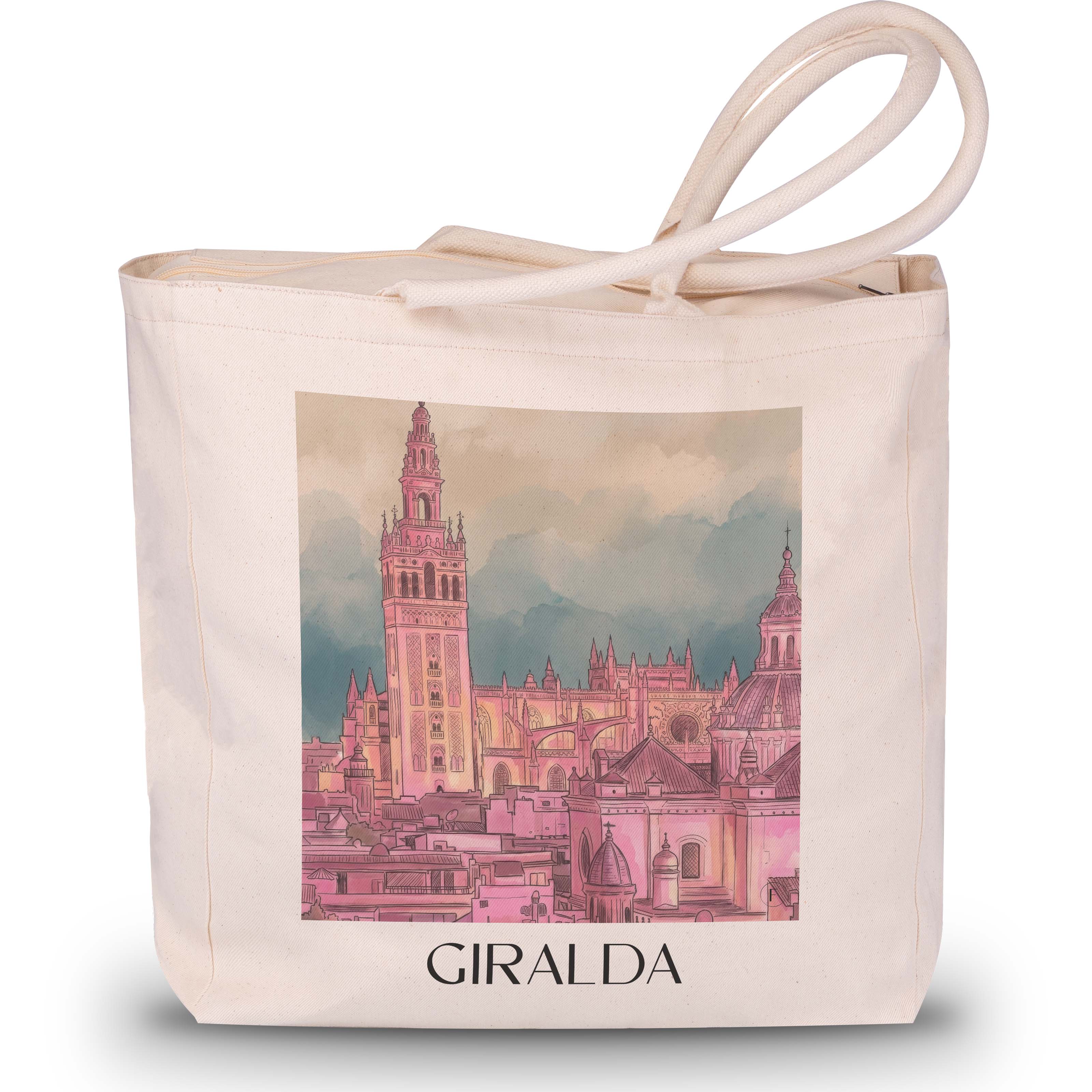Giralda Shopping Tasche - Sevilla - Spanien Tote Bag - Einkaufstasche im Aquarell Pink Stil - favplace