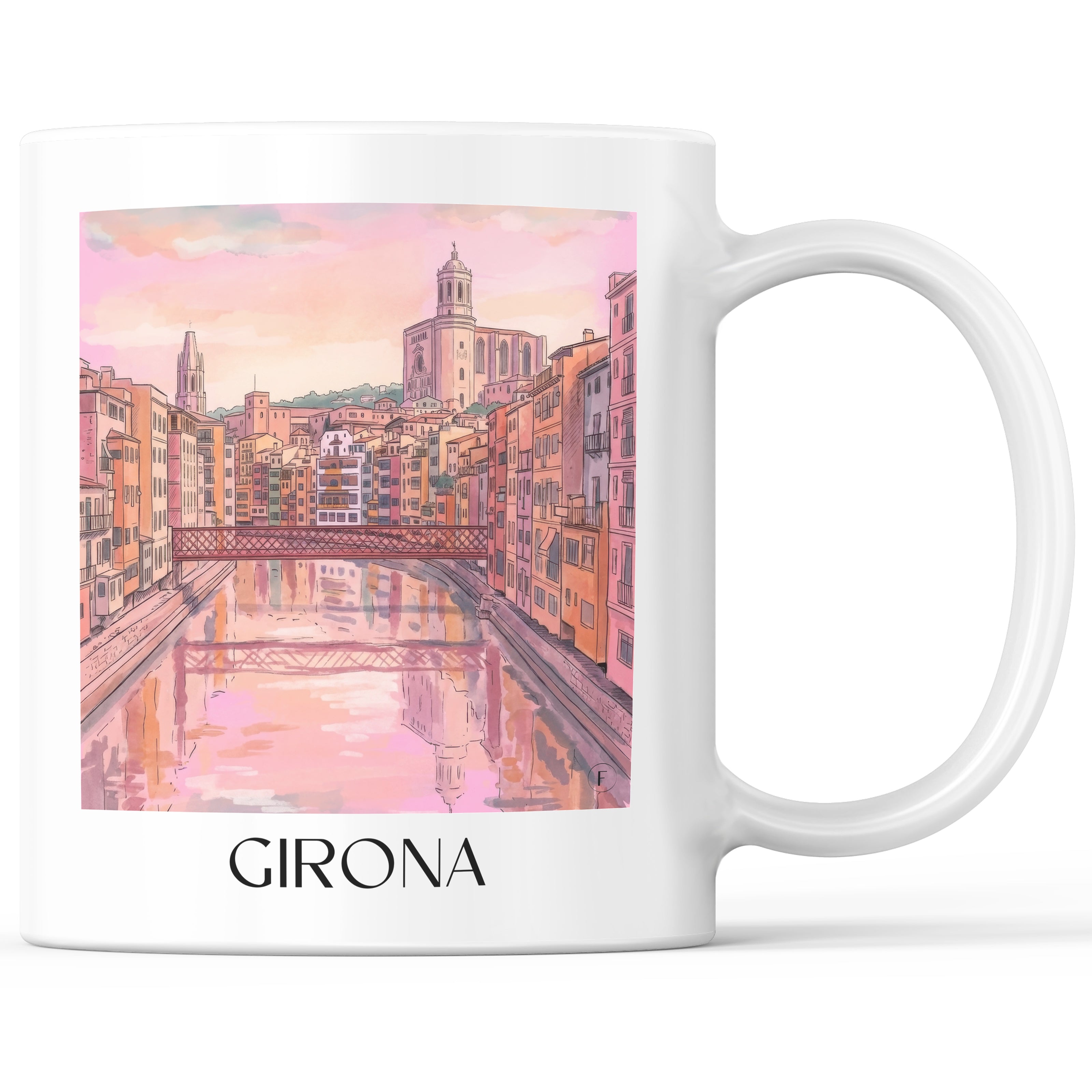 Girona Kaffeebecher - Spanien - Spanien und Spanien Becher - Kaffeetasse im Aquarell Pink Stil - favplace