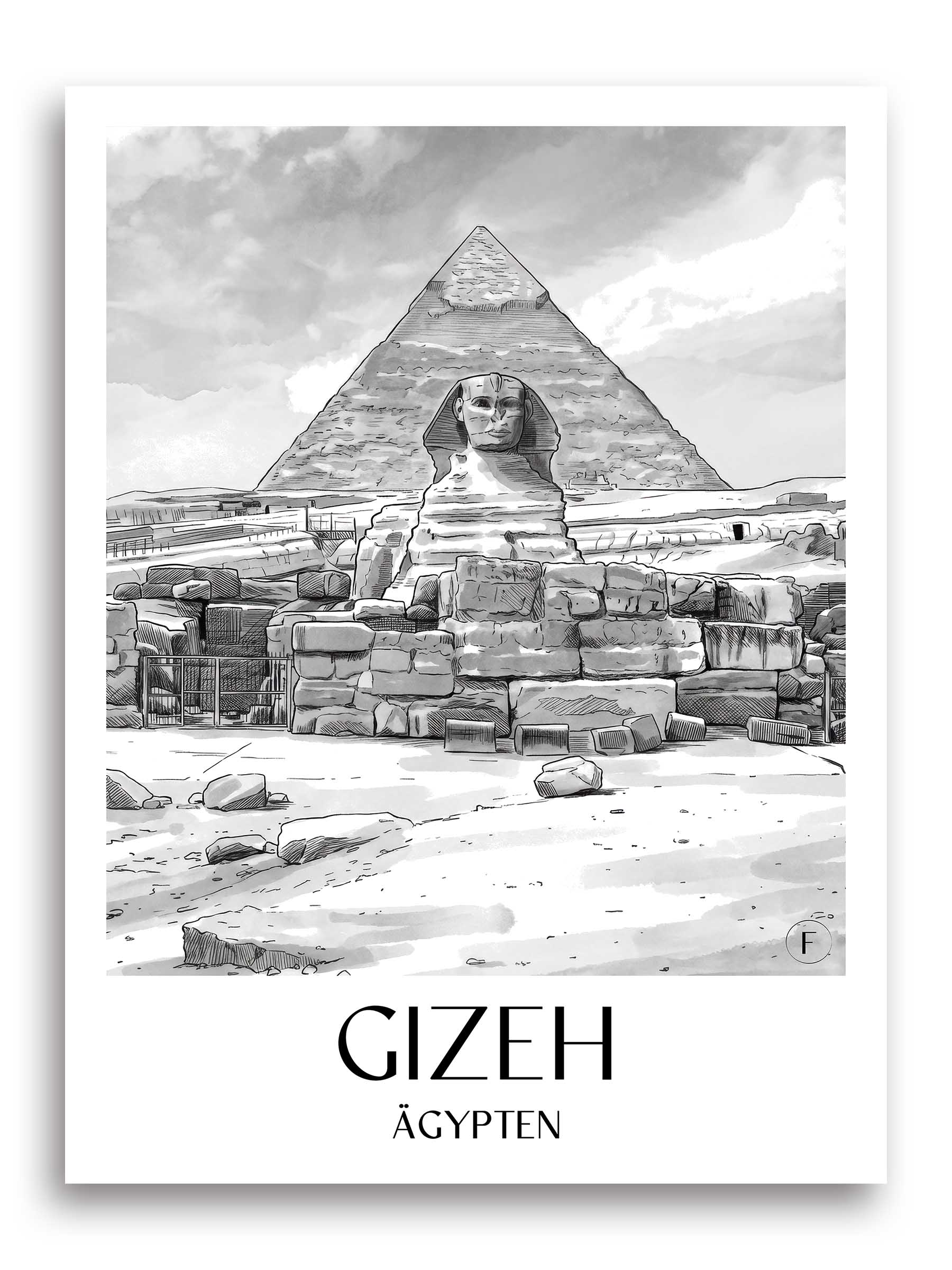 gizeh-ägypten-poster-aquarell-schwarz-weiss