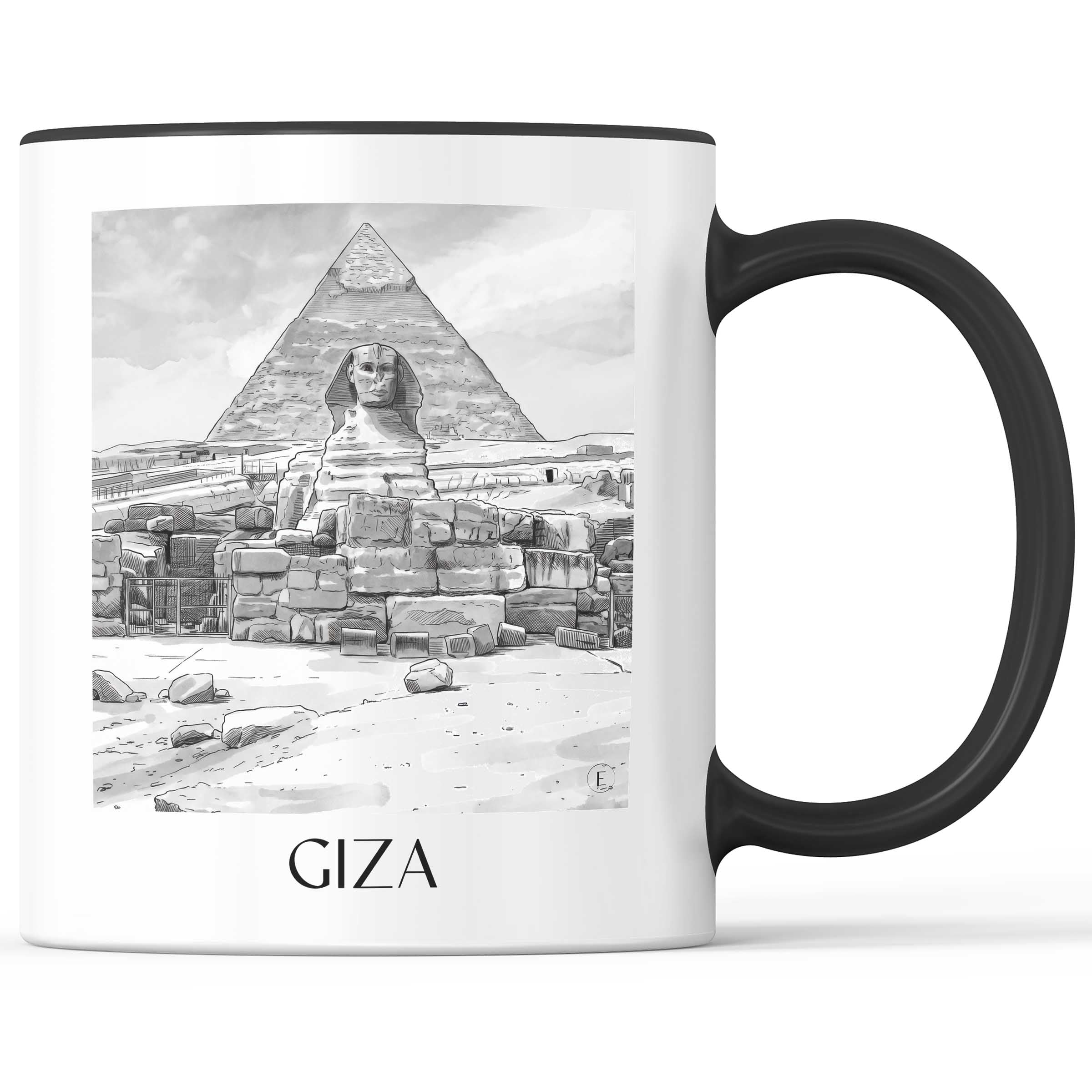 Gizeh - Ägypten Becher - Kaffeetasse im Aquarell Schwarz-Weiß Stil - favplace