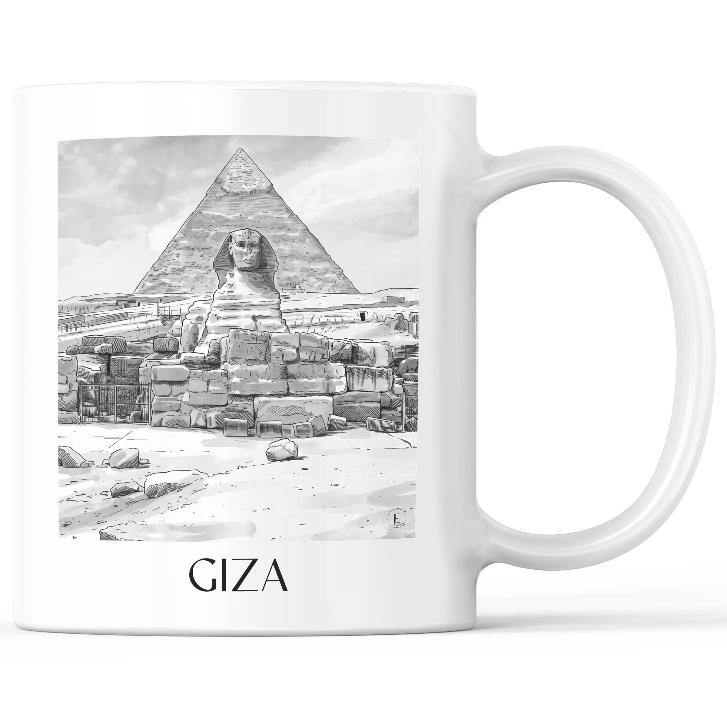 Gizeh - Ägypten Becher - Kaffeetasse im Aquarell Schwarz-Weiß Stil - favplace