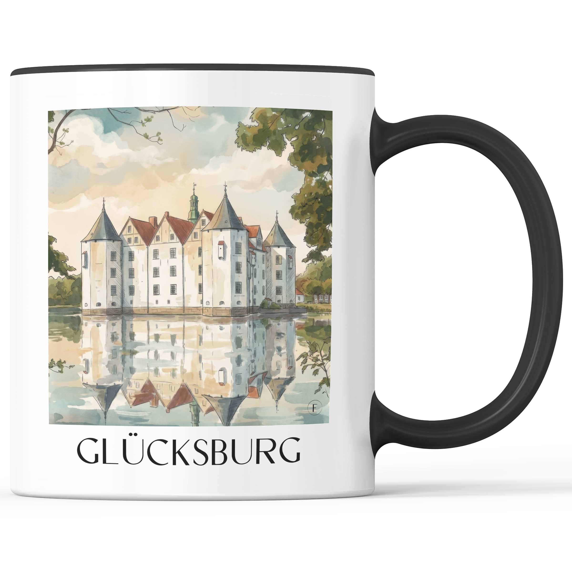 glücksburg-schleswig-deutschland-kaffeebecher-aquarell