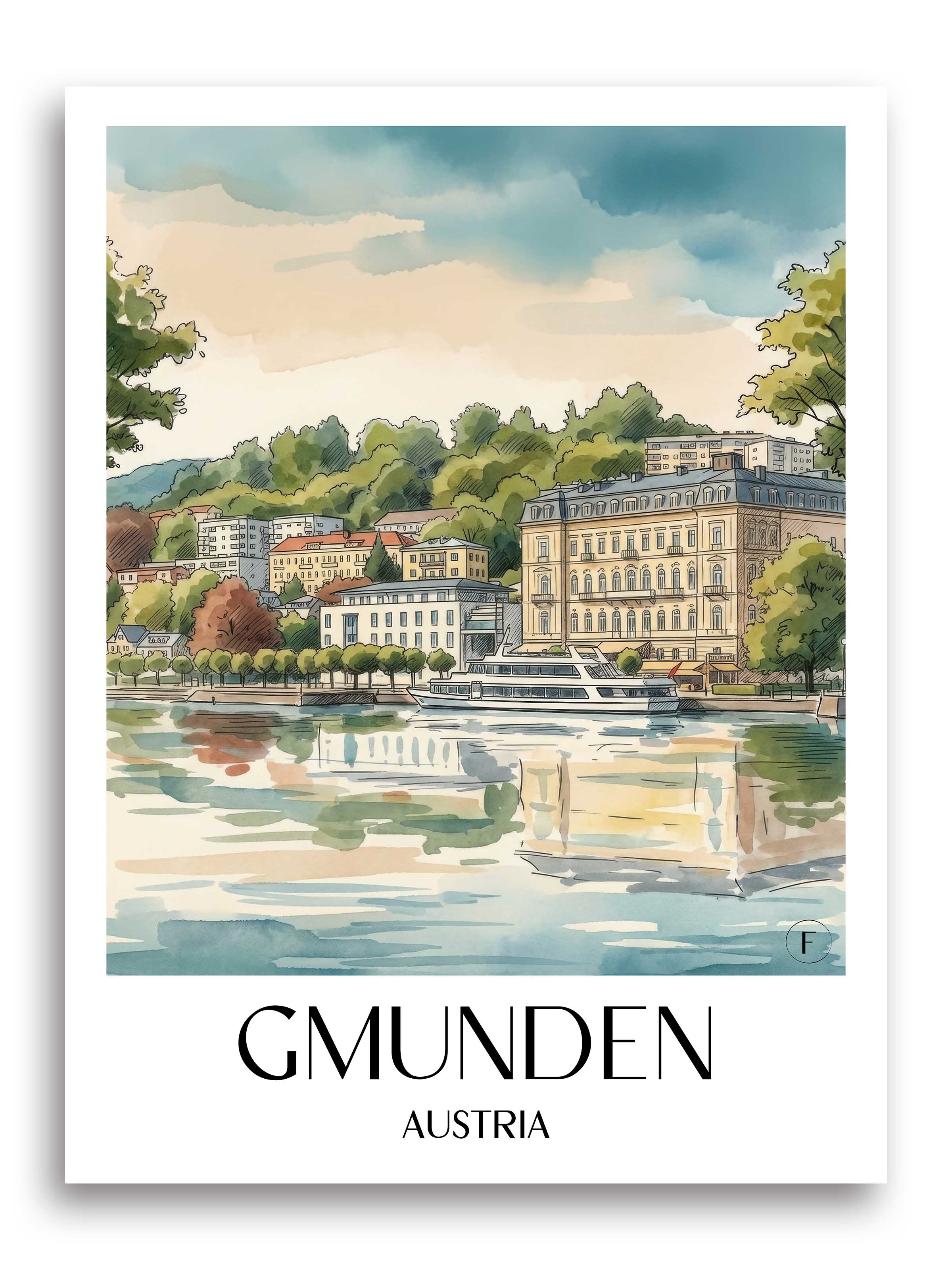 Gmunden Poster - Österreich - Österreich Kunstdruck - Aquarell von A4 bis A1 - favplace