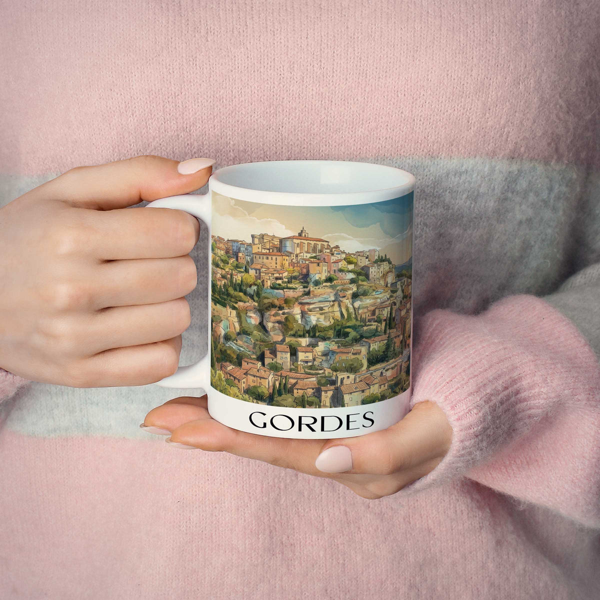 gordes-provence-frankreich-kaffeebecher-aquarell