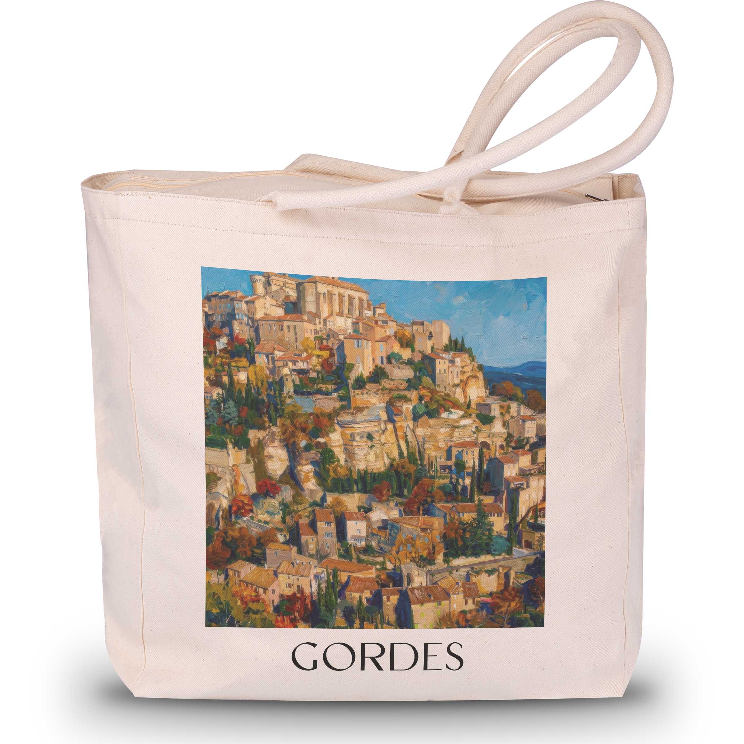 gordes-provence-frankreich-einkaufstasche-oil-painting-oelgemaelde