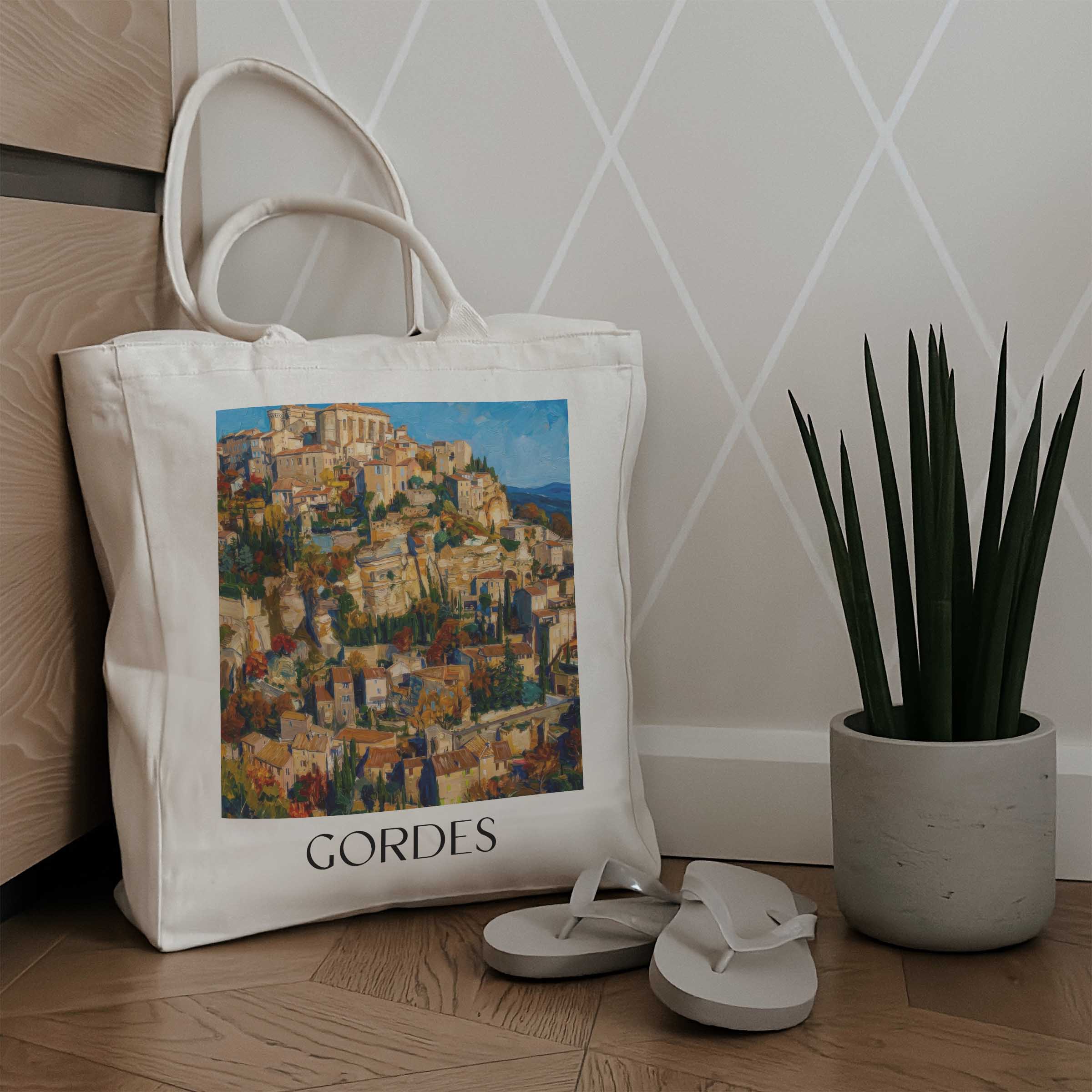 gordes-provence-frankreich-einkaufstasche-oil-painting-oelgemaelde