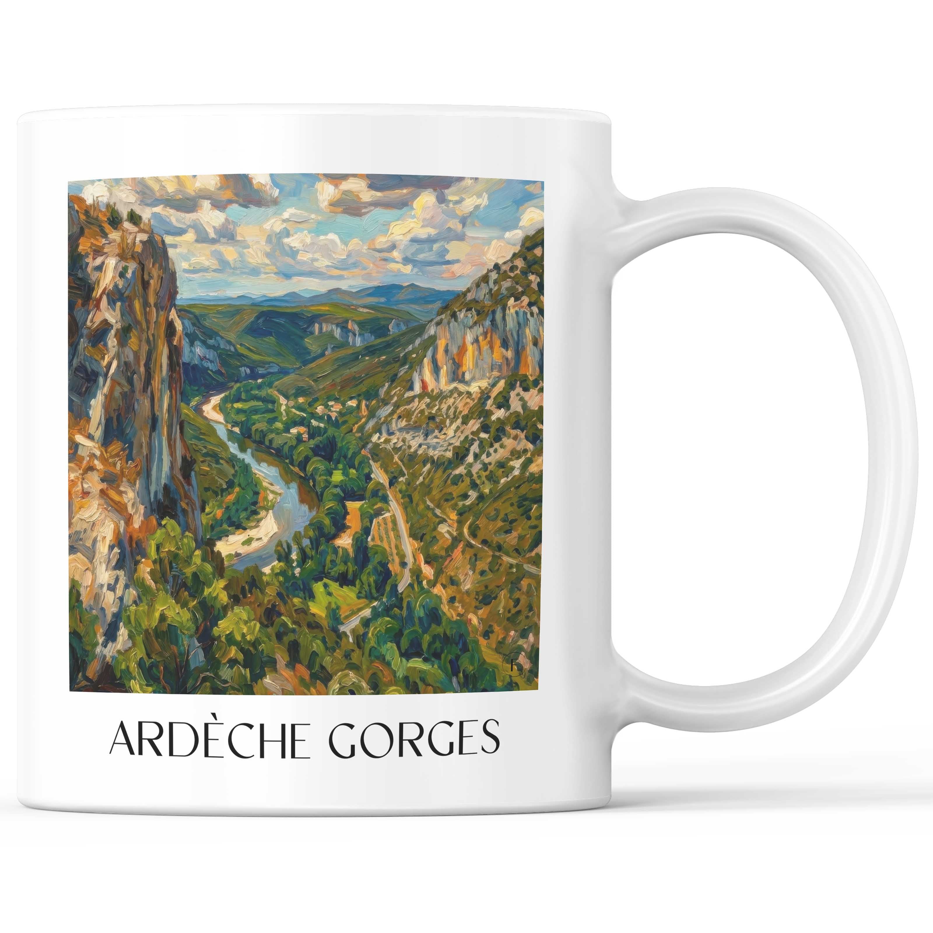 Gorges de l'Ardèche Kaffeebecher - Ardèche - Frankreich Becher - Kaffeetasse im Ölgemälde Stil - favplace