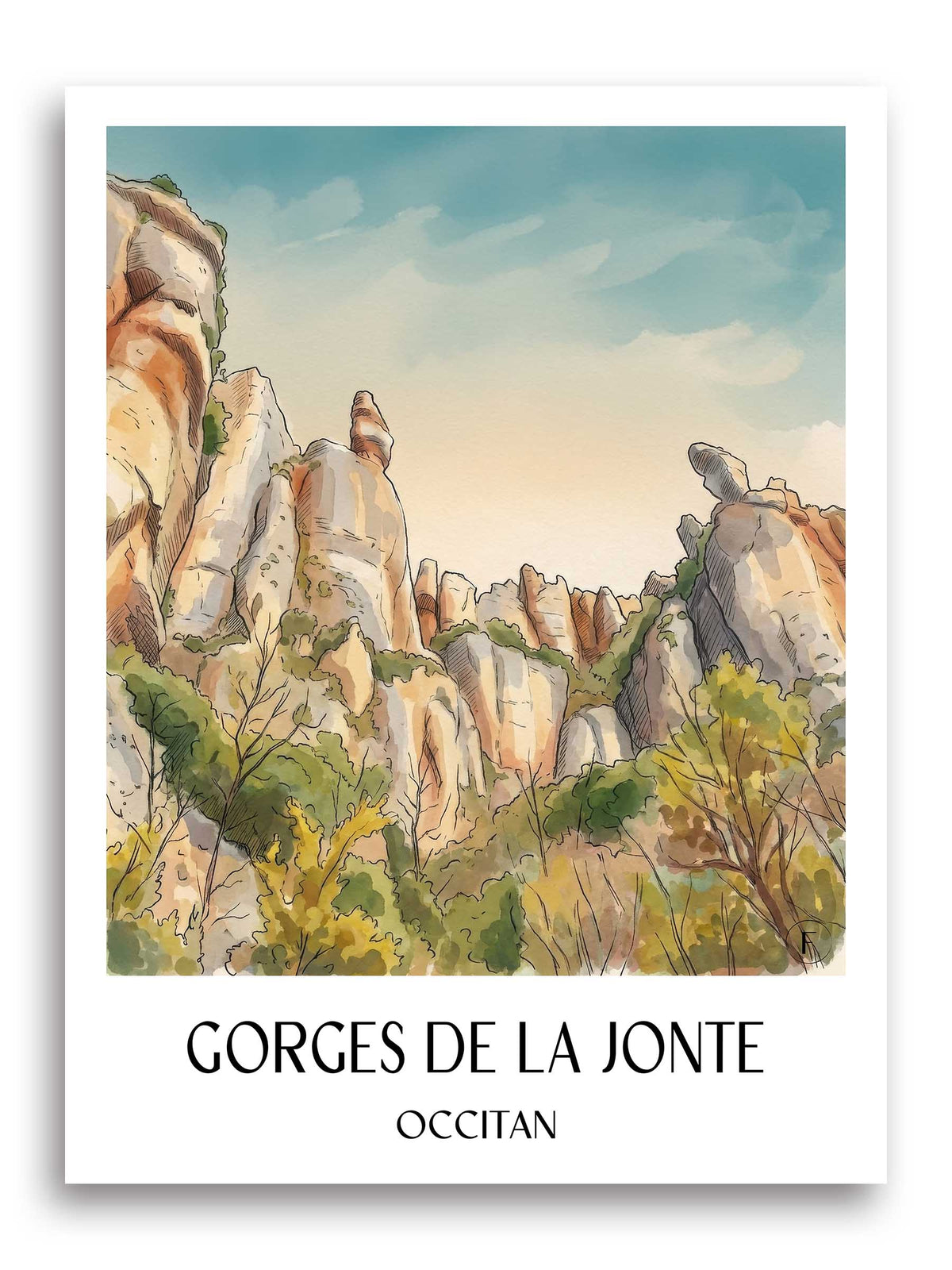 Gorges de la Jonte Poster - Okzitanien - Frankreich Kunstdruck - Aquarell von A4 bis A1 - favplace