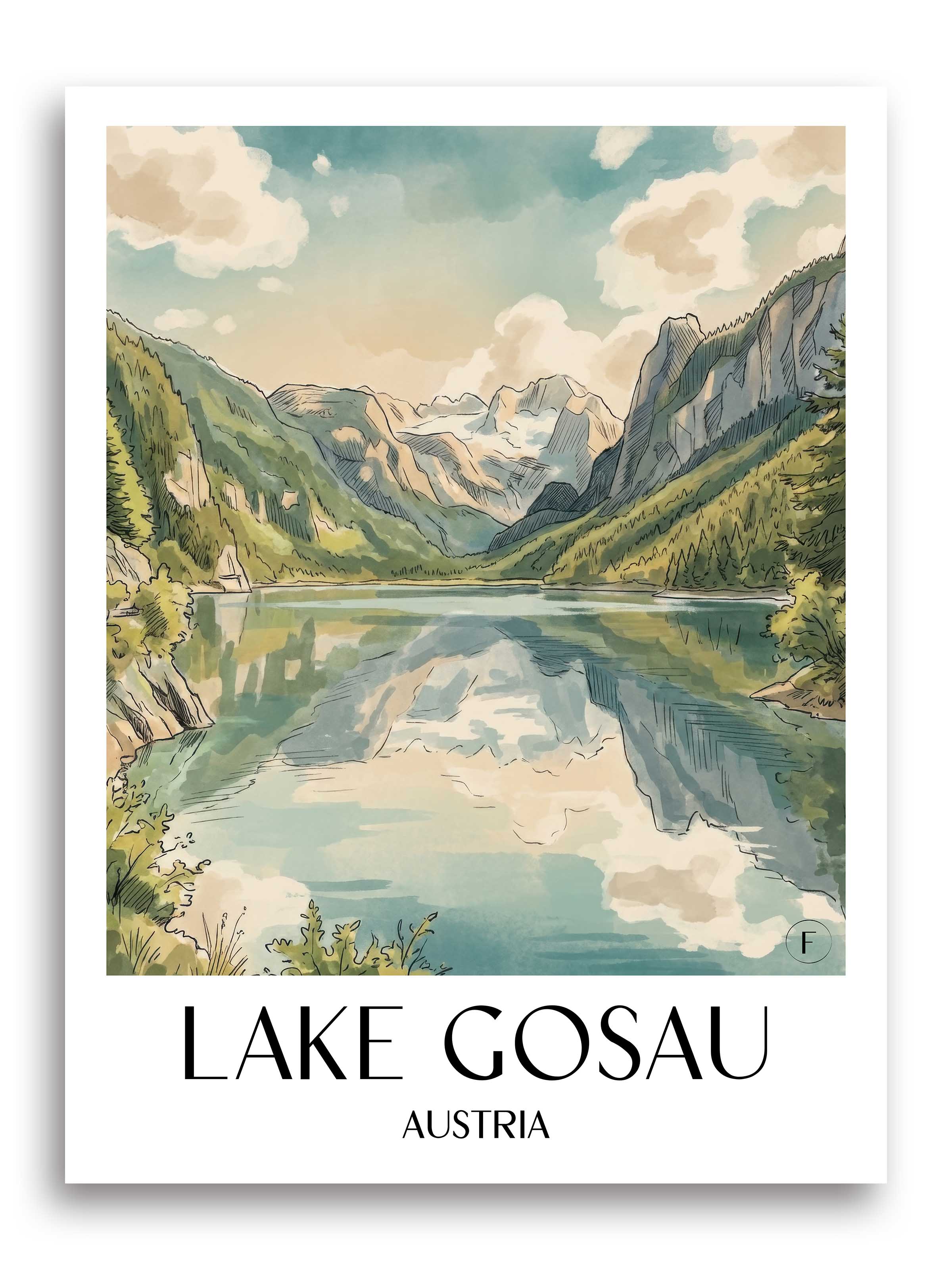 Gosausee Poster - Österreich - Österreich Kunstdruck - Aquarell von A4 bis A1 - favplace