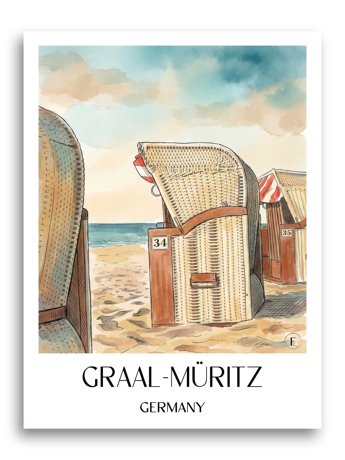 Graal-Müritz Poster - Mecklenburg-Vorpommern - Deutschland Kunstdruck - Aquarell von A4 bis A1 - favplace
