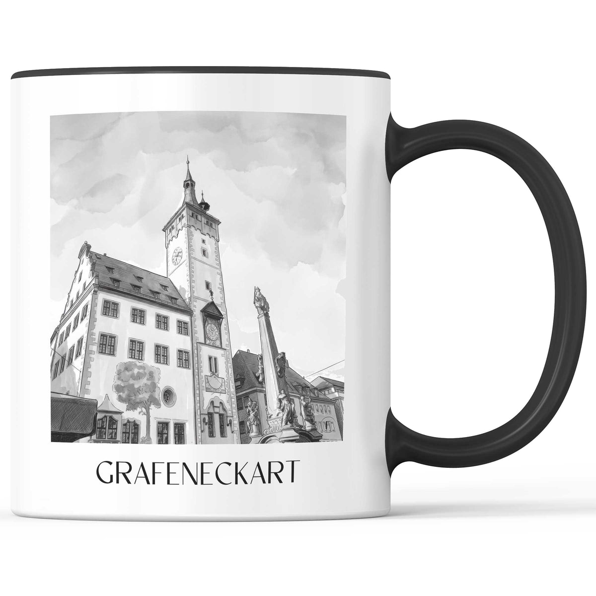 Grafeneckart Kaffeebecher - Würzburg - Deutschland Becher - Kaffeetasse im Aquarell Schwarz-Weiß Stil - favplace