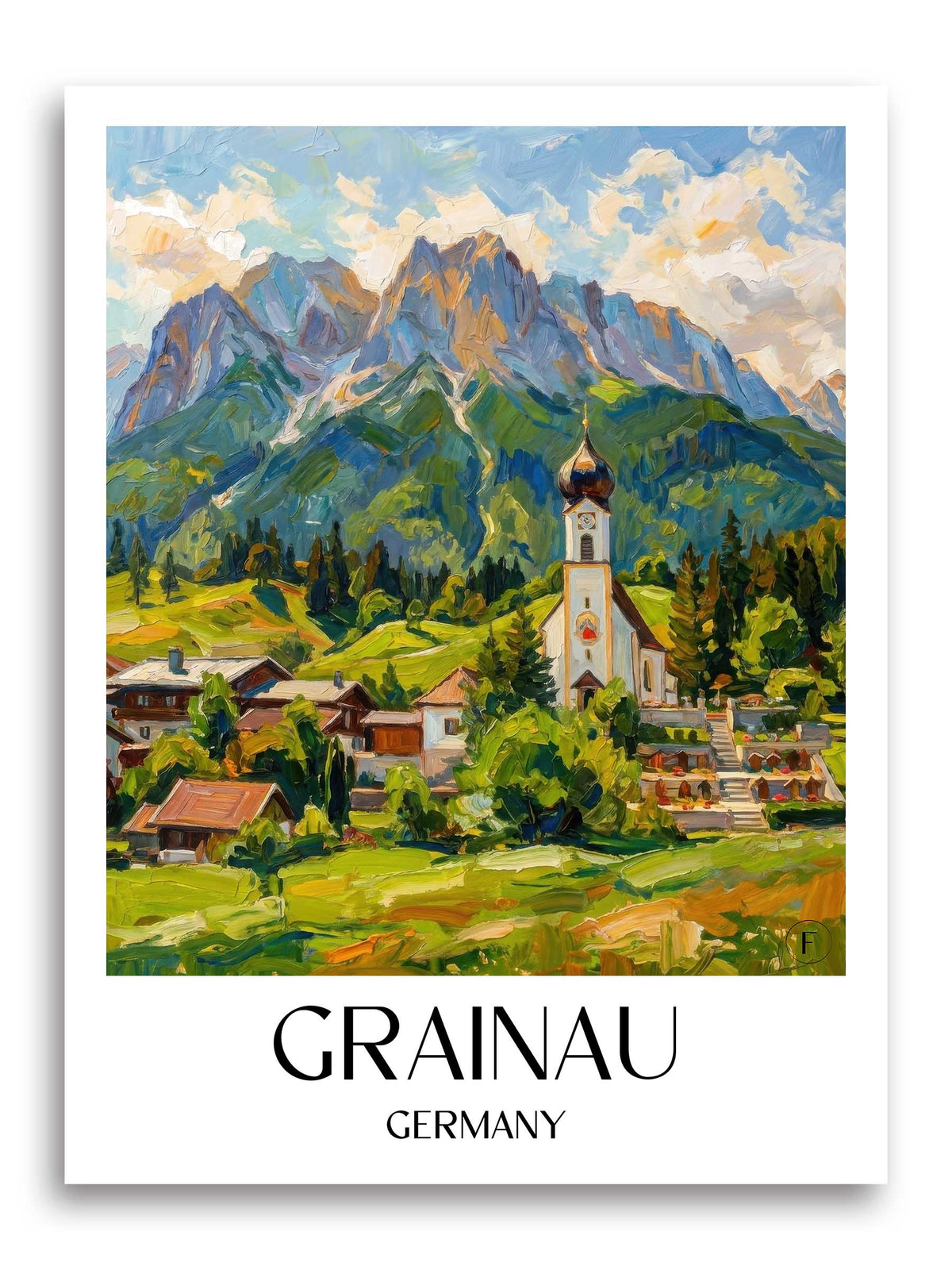 Grainau Poster - Werdenfelser Land - Deutschland Kunstdruck - Ölgemälde von A4 bis A1 - favplace