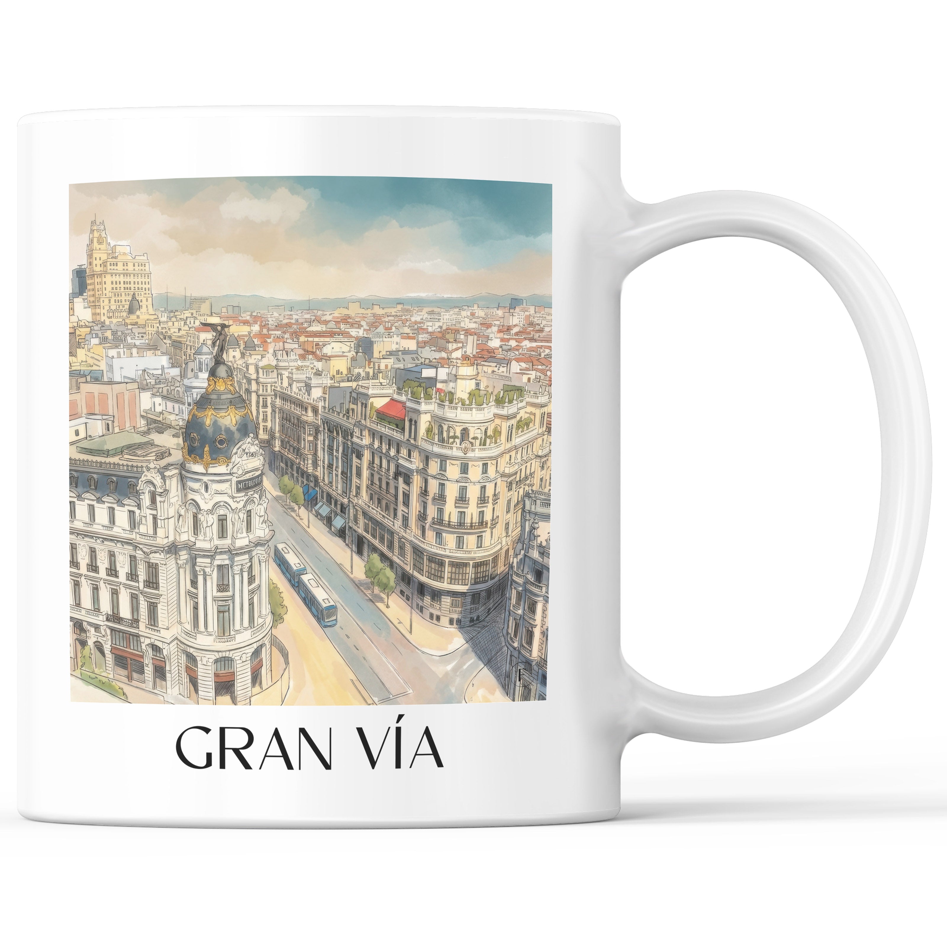 Gran Vía Kaffeebecher - Madrid - Spanien Becher - Kaffeetasse im Aquarell Stil - favplace