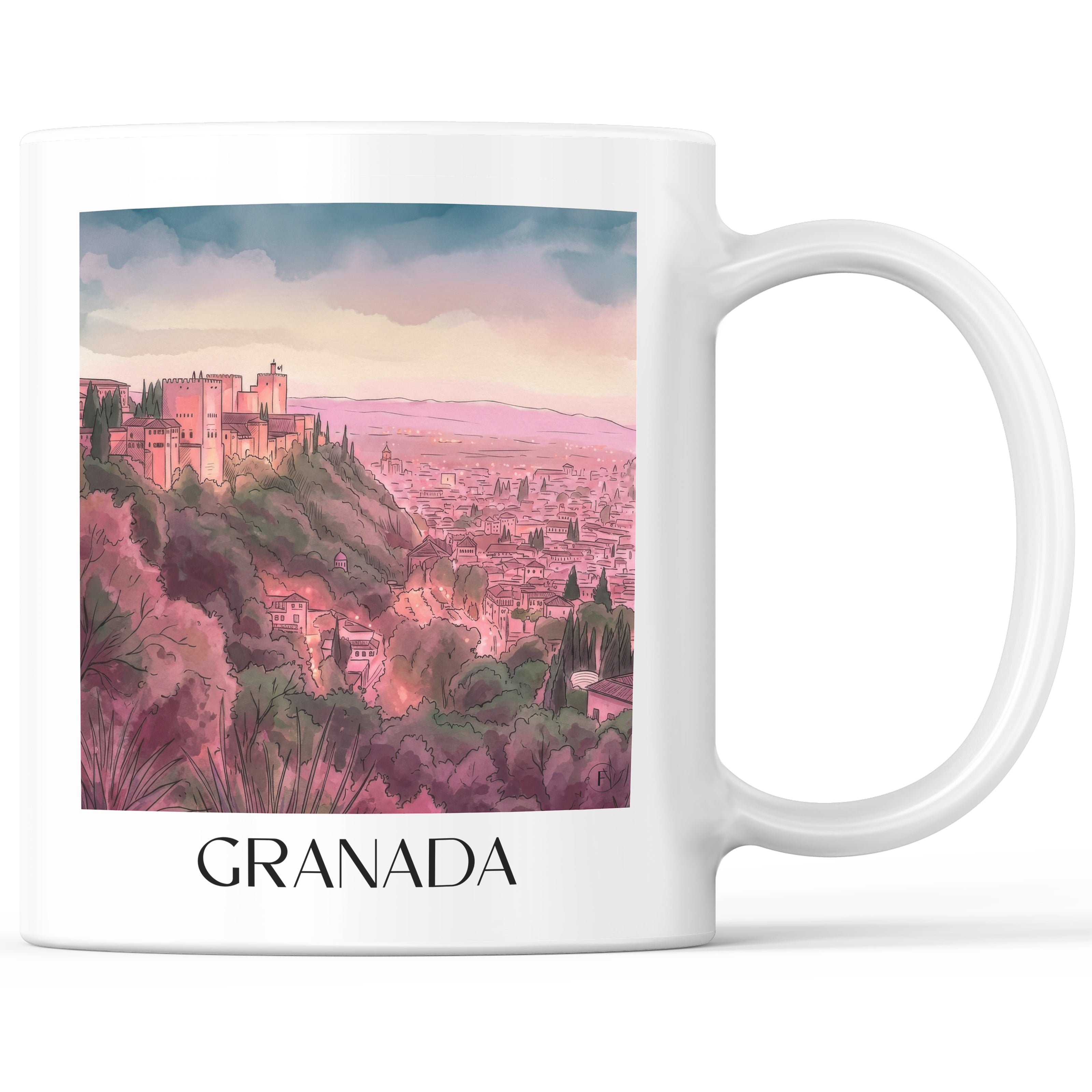Granada Kaffeebecher - Spanien - Spanien Becher - Kaffeetasse im Aquarell Pink Stil - favplace