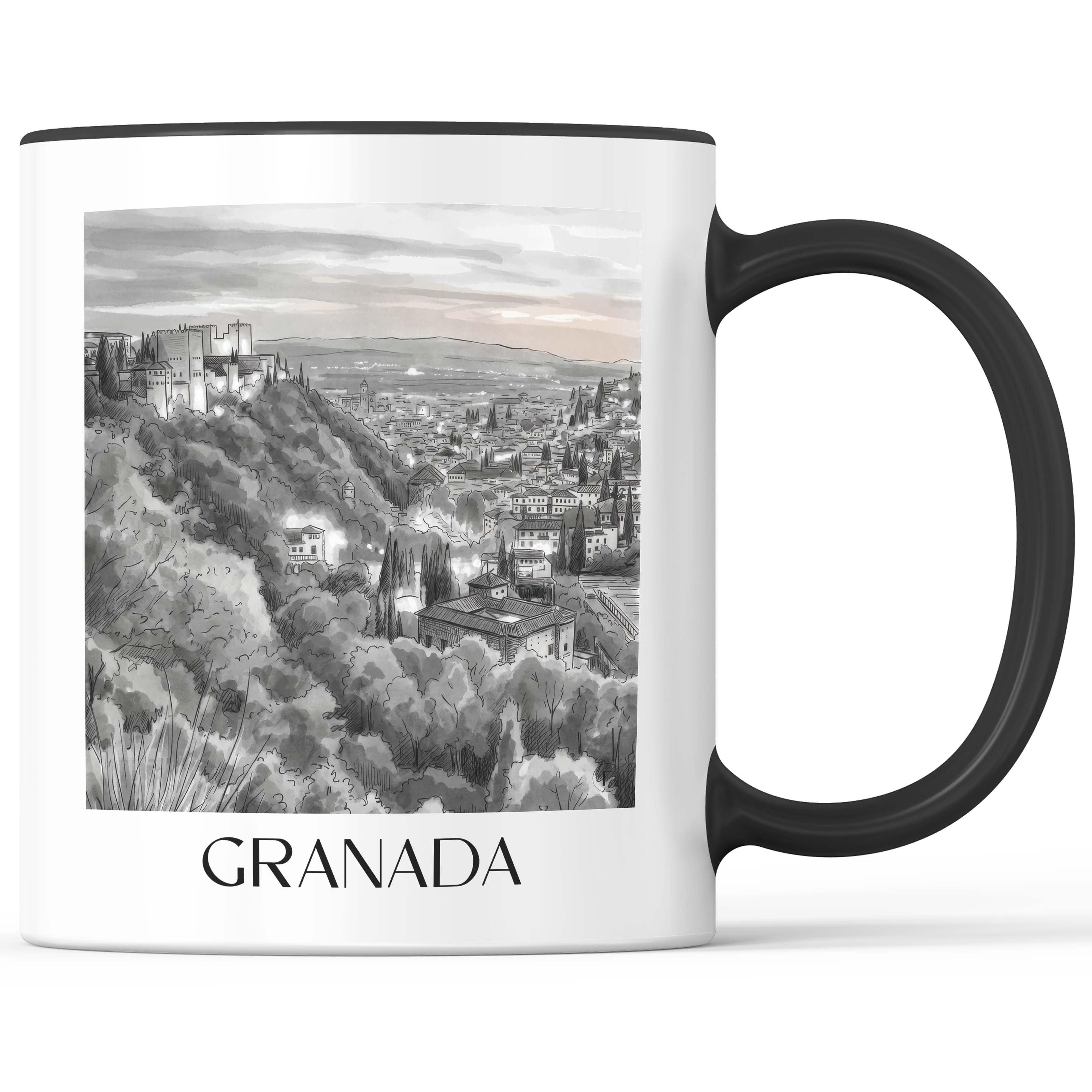 granada-spanien-spanien-kaffeebecher-aquarell-schwarz-weiss