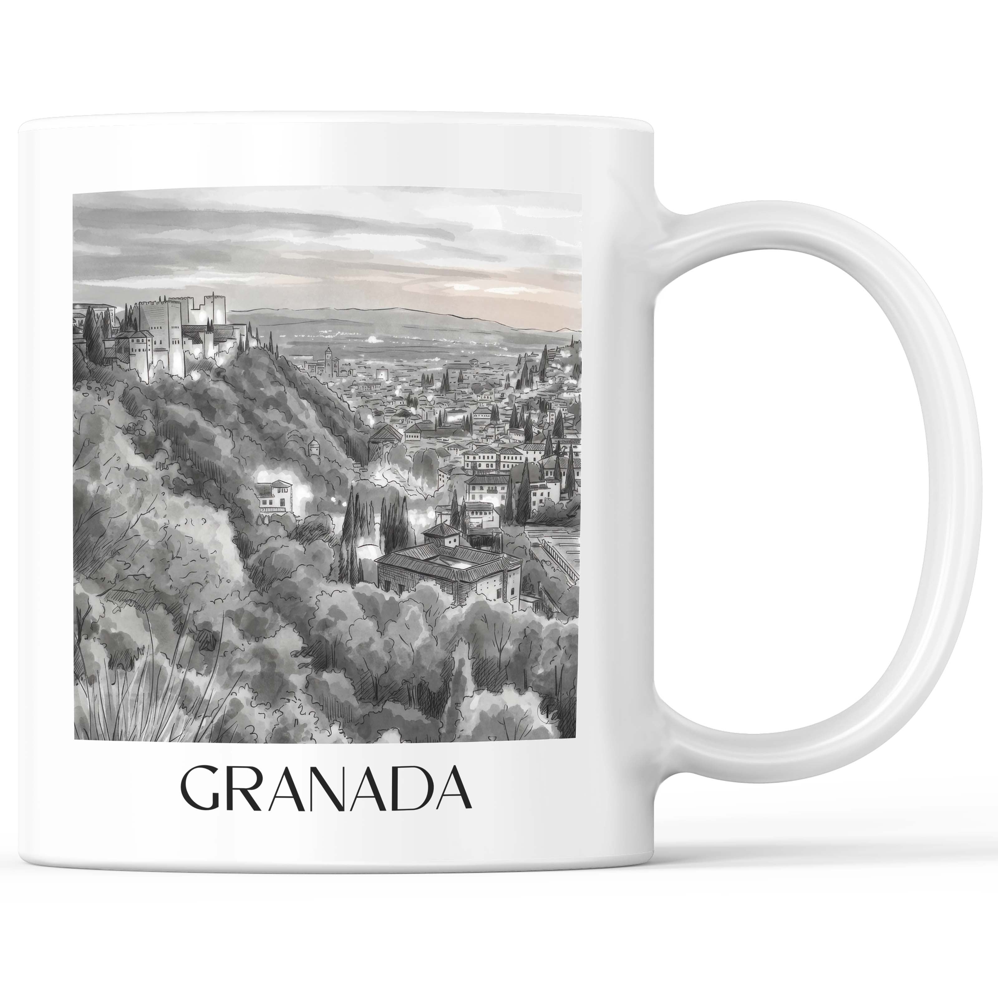 Granada Kaffeebecher - Spanien - Spanien Becher - Kaffeetasse im Aquarell Schwarz-Weiß Stil - favplace